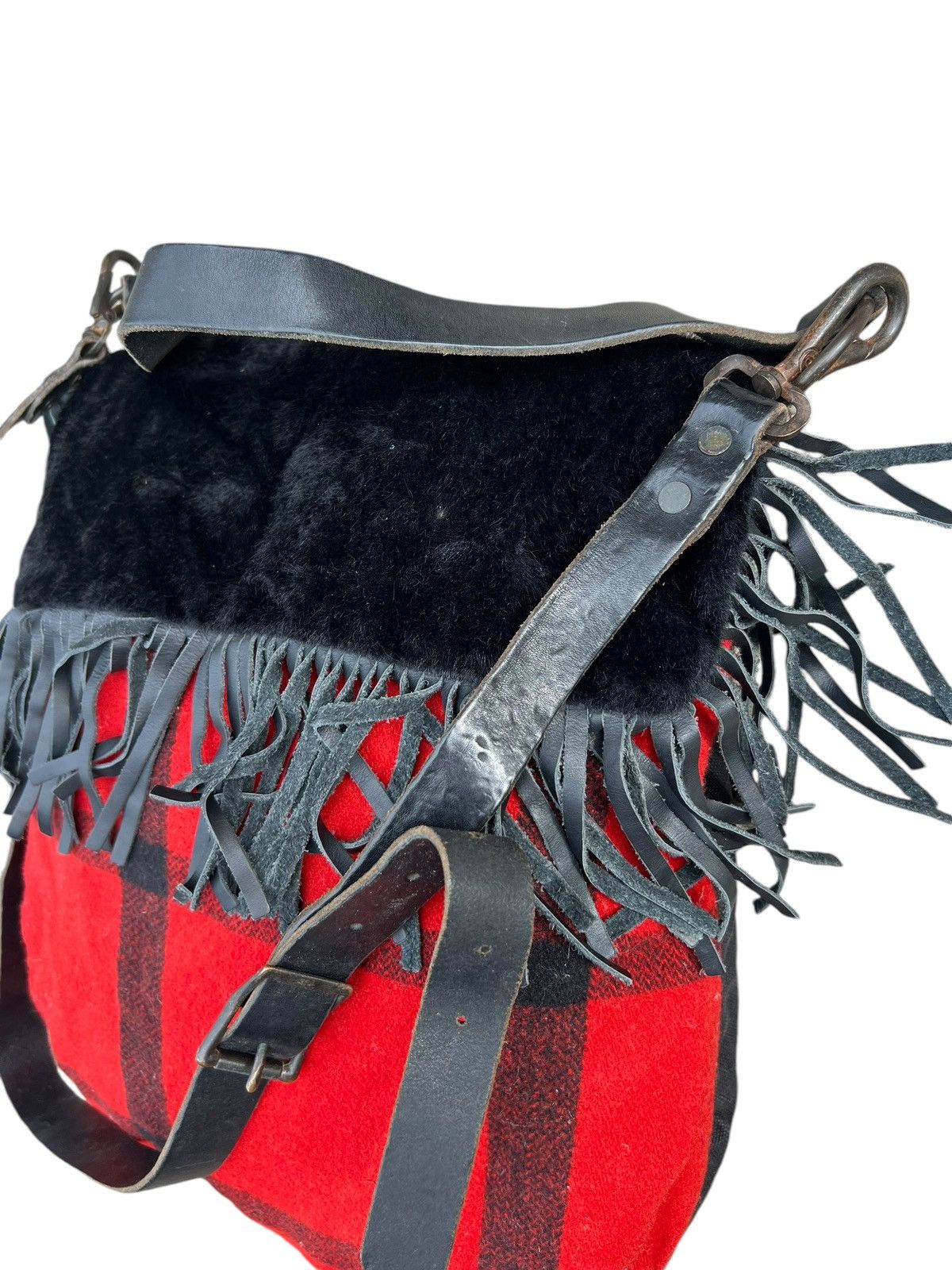 Leather Vintage Ralph Lauren Checks Wool Fringe Leather 2 Way Bag Size ONE SIZE - 9 Thumbnail