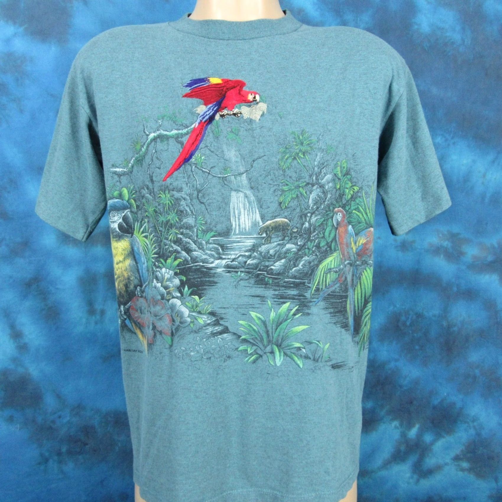 Vintage vintage 90s KEY WEST FLORIDA MACAW PARROT ALL-OVER PRINT T-Shirt MEDIUM beach Size US M / EU 48-50 / 2 - 3 Thumbnail