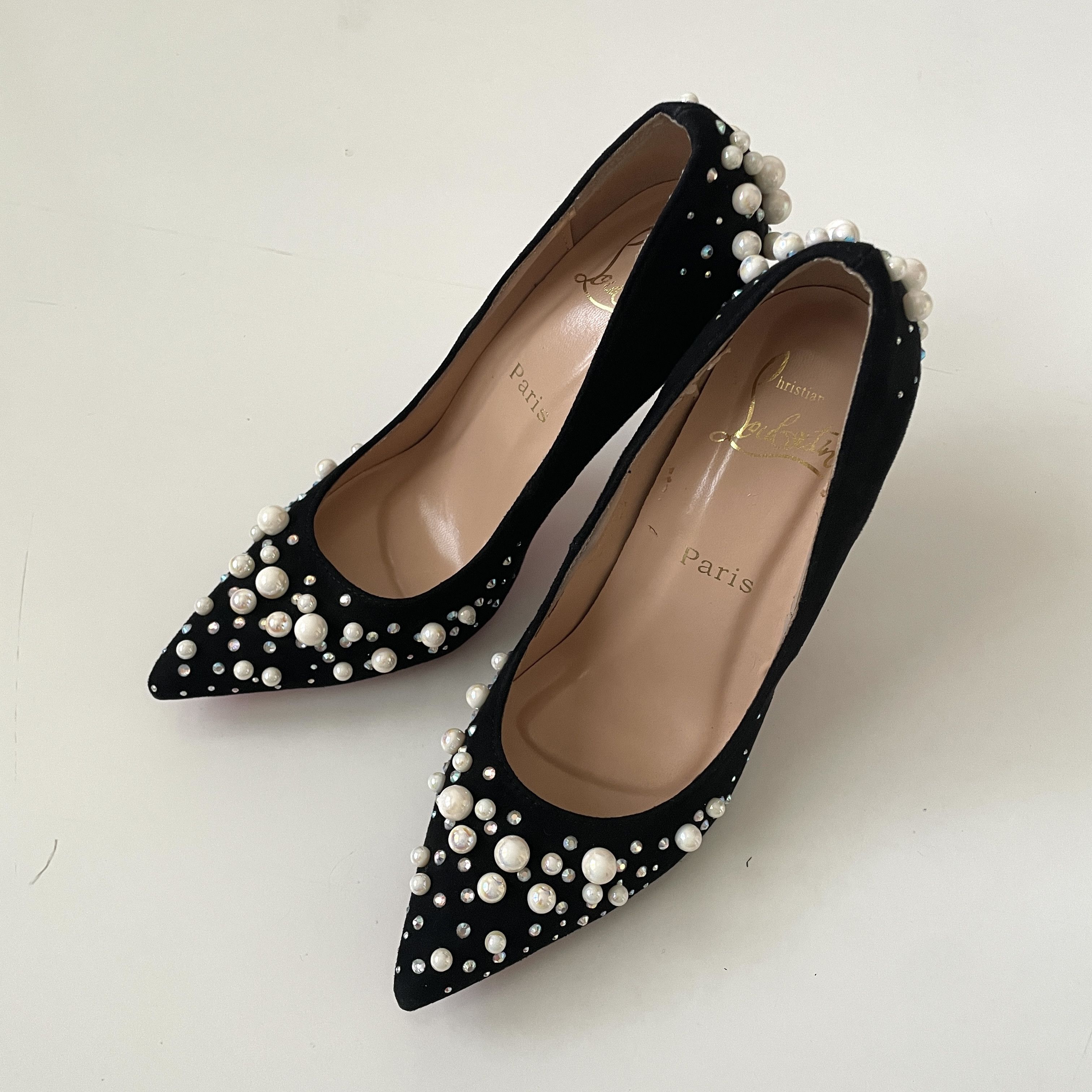 Christian Louboutin RARE 👠 Christian Louboutin Black Suede Embellished Pump Size US 5 / IT 35 - 1 Thumbnail