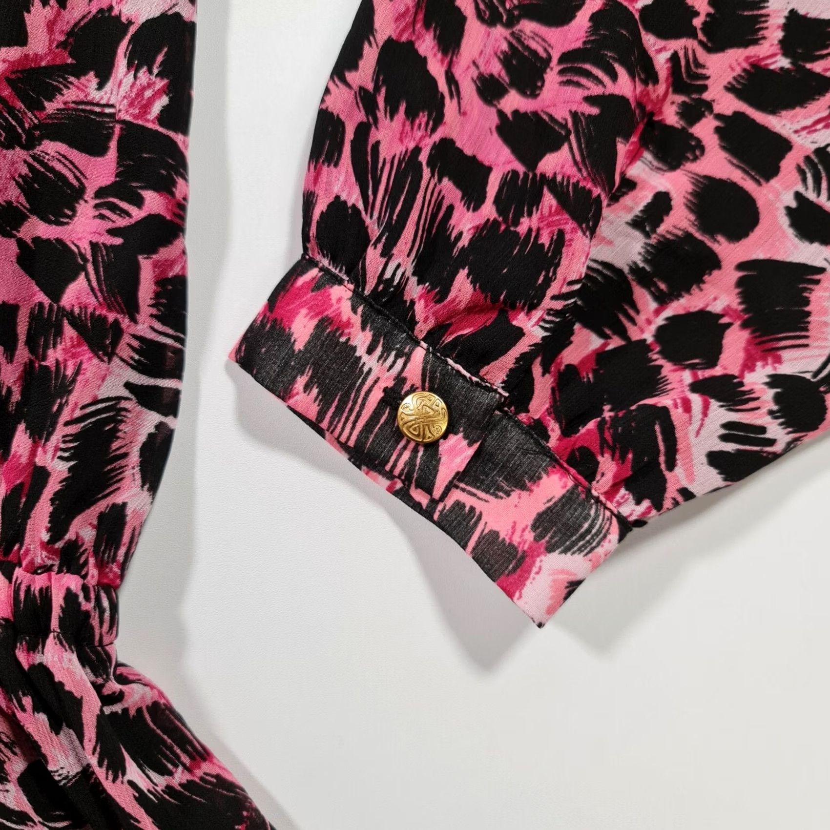 Vintage Biba Womens Midi Dress Pink 14 UK Long Sleeve Tiger Animal Print A-Line Dress Ladies Size XL / US 12-14 / IT 48-50 - 6 Thumbnail