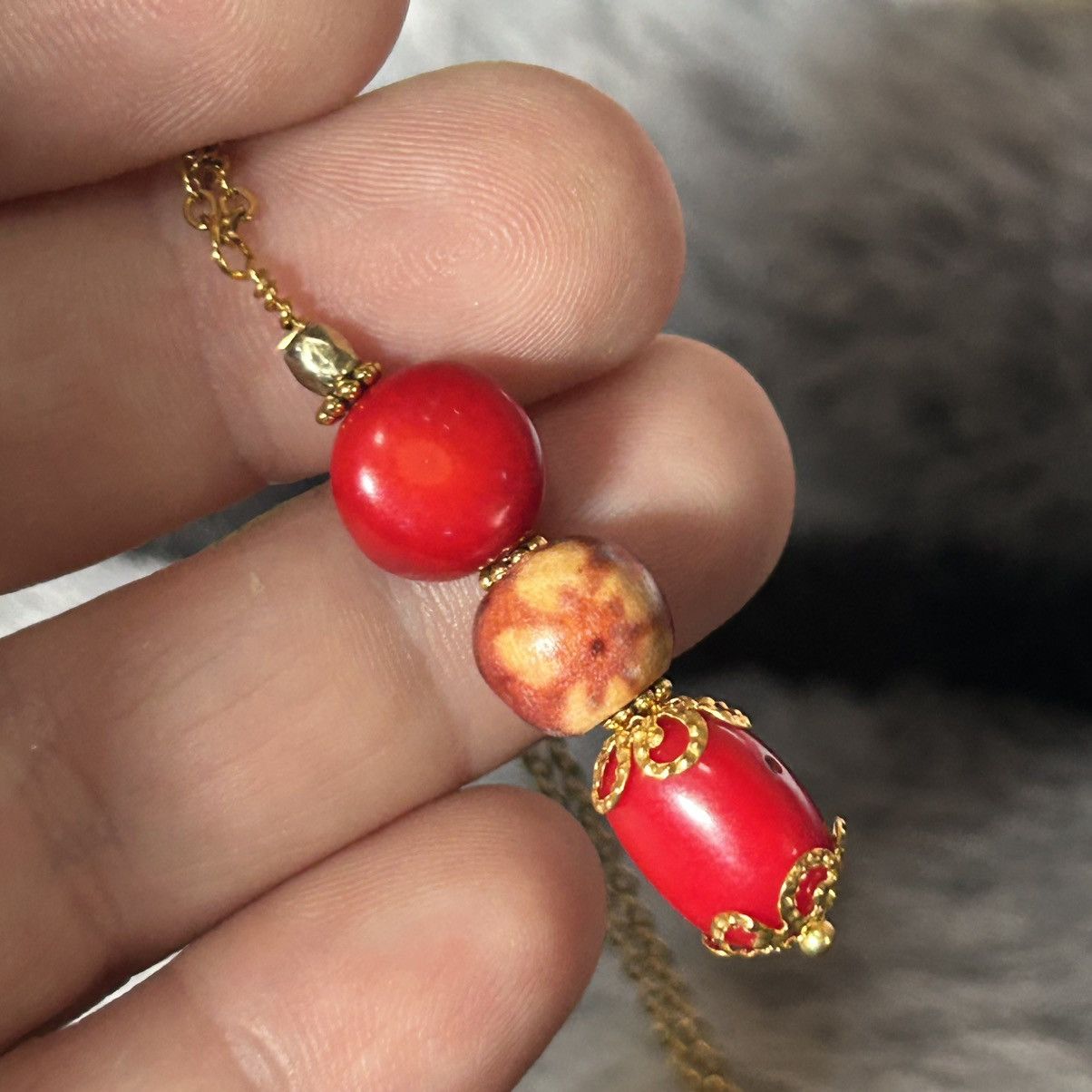 Handmade Handcrafted vintage bead red coral wood drop necklace Size ONE SIZE - 5 Thumbnail