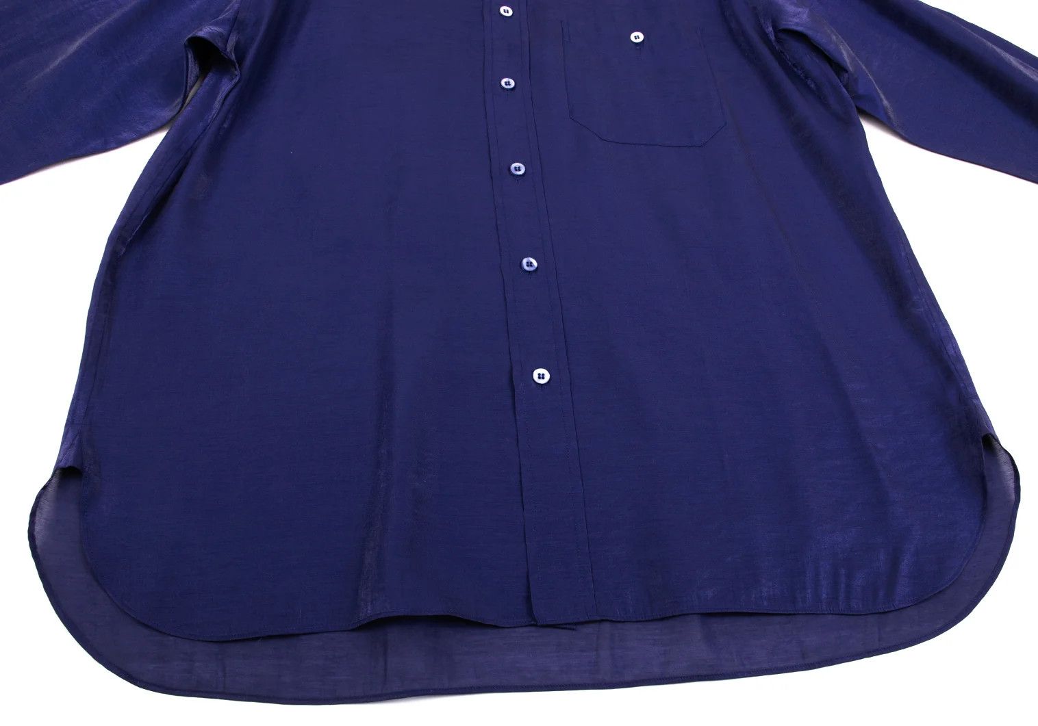 Issey Miyake Shiny Rayon-Nylon Long Sleeve Shirt in Blue, Size L Size US L / EU 52-54 / 3 - 11 Thumbnail