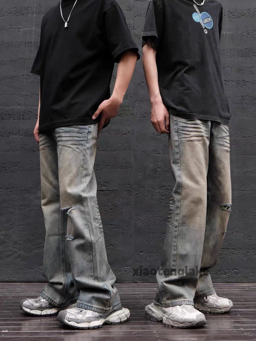 Jean × Vintage Unisex washed faded utility Damaged ripped rusty jeans Size US 32 / EU 48 - 2 Thumbnail