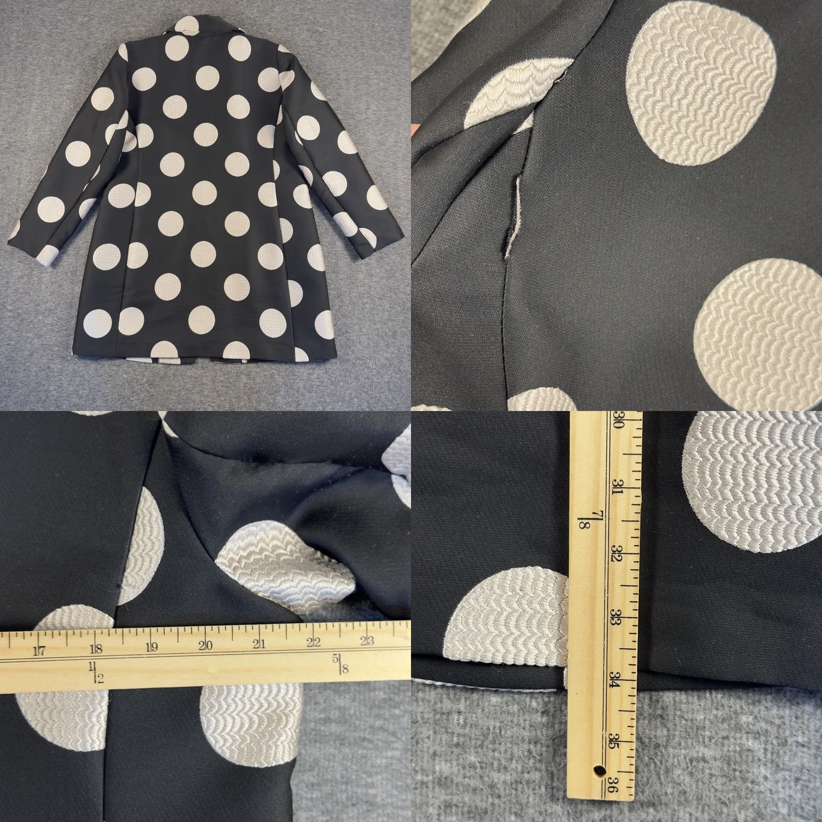 Vintage Chicos Coat Womens 12 Gray Polka Dot Mid Length Lined Overcoat Classic Career Size XL / US 12-14 / IT 48-50 - 8 Thumbnail