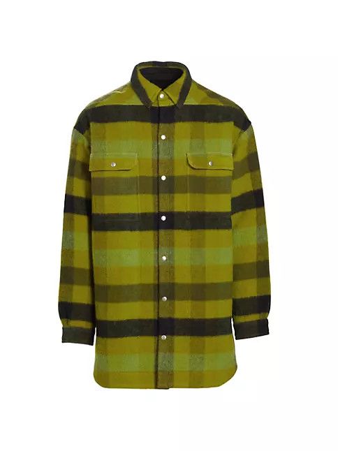 Rick Owens os11x0124 Plaid Wool Oversized-Fit Overshirt in Acid Green Size US M / EU 48-50 / 2 - 1 Thumbnail