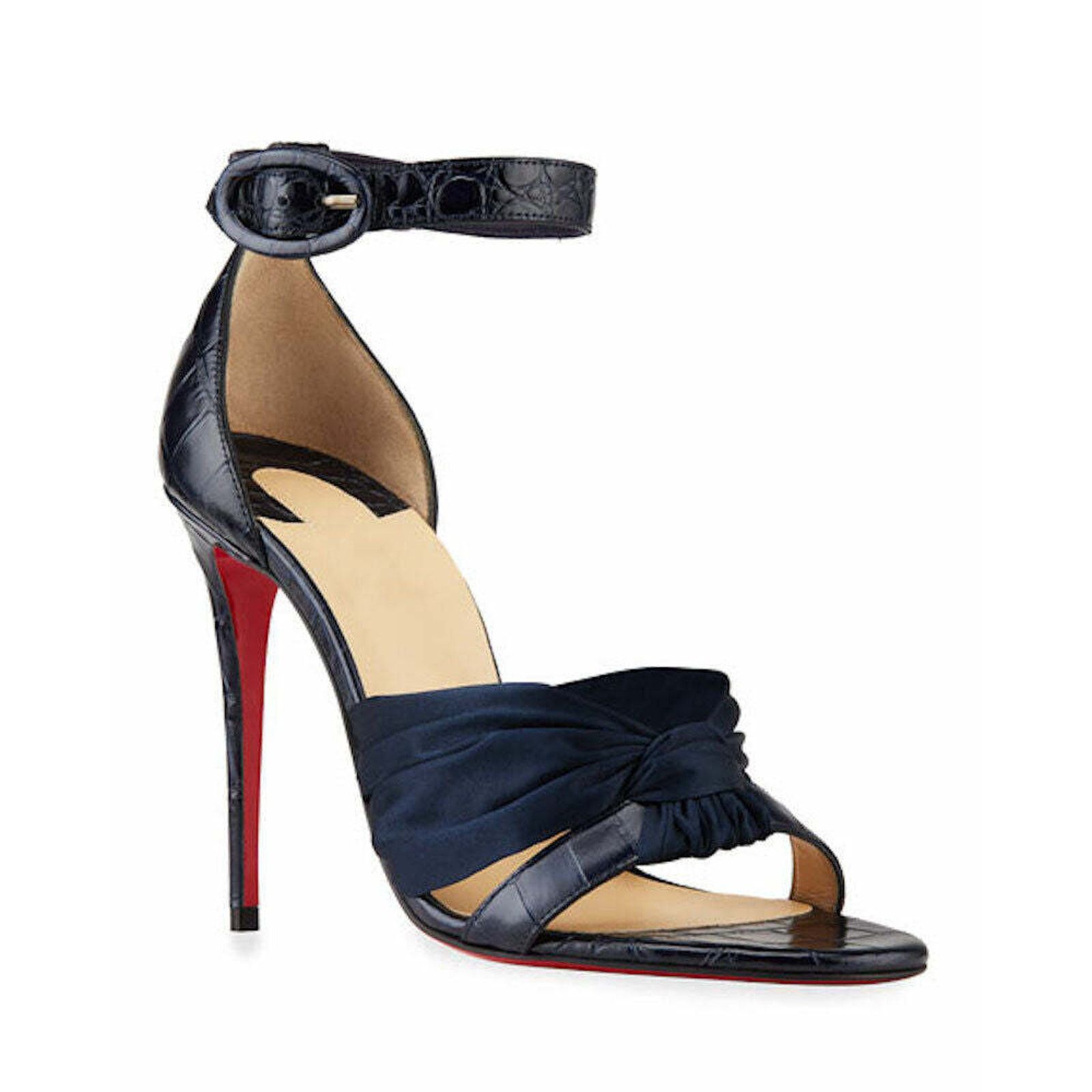 Christian Louboutin Ruban 100 Blue Croc Satin Ankle Strap Sandal Heel Pump 42 Size US 12 / IT 42 - 2 Thumbnail