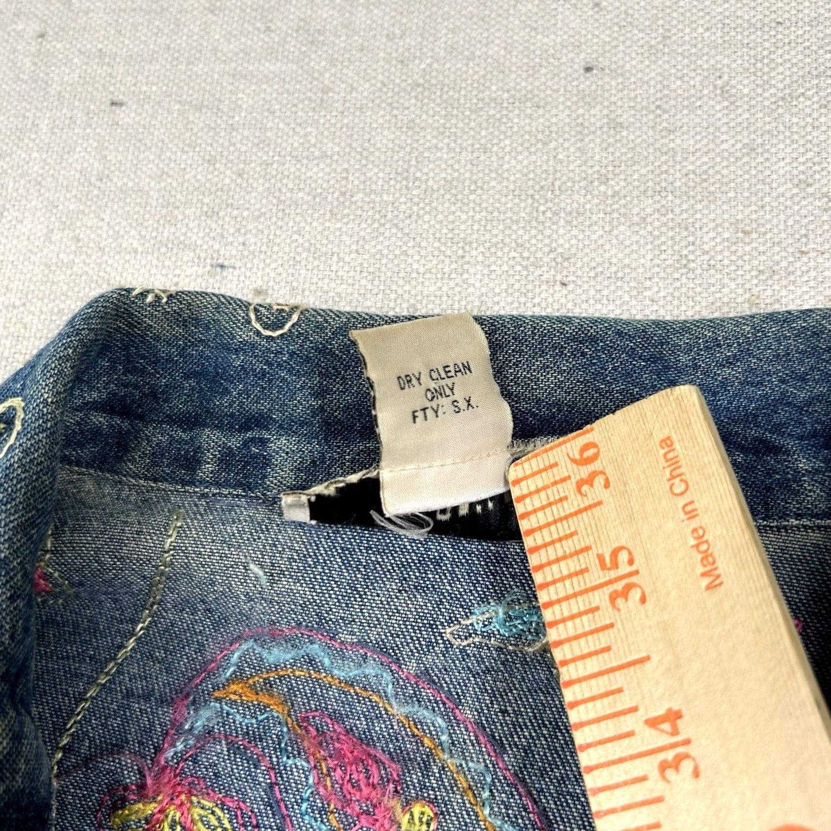 Denime Carrie Allen Womens M Denim Jacket All Over Embroidered Crochet Chain Stitch Blue Size M / US 6-8 / IT 42-44 - 5 Thumbnail