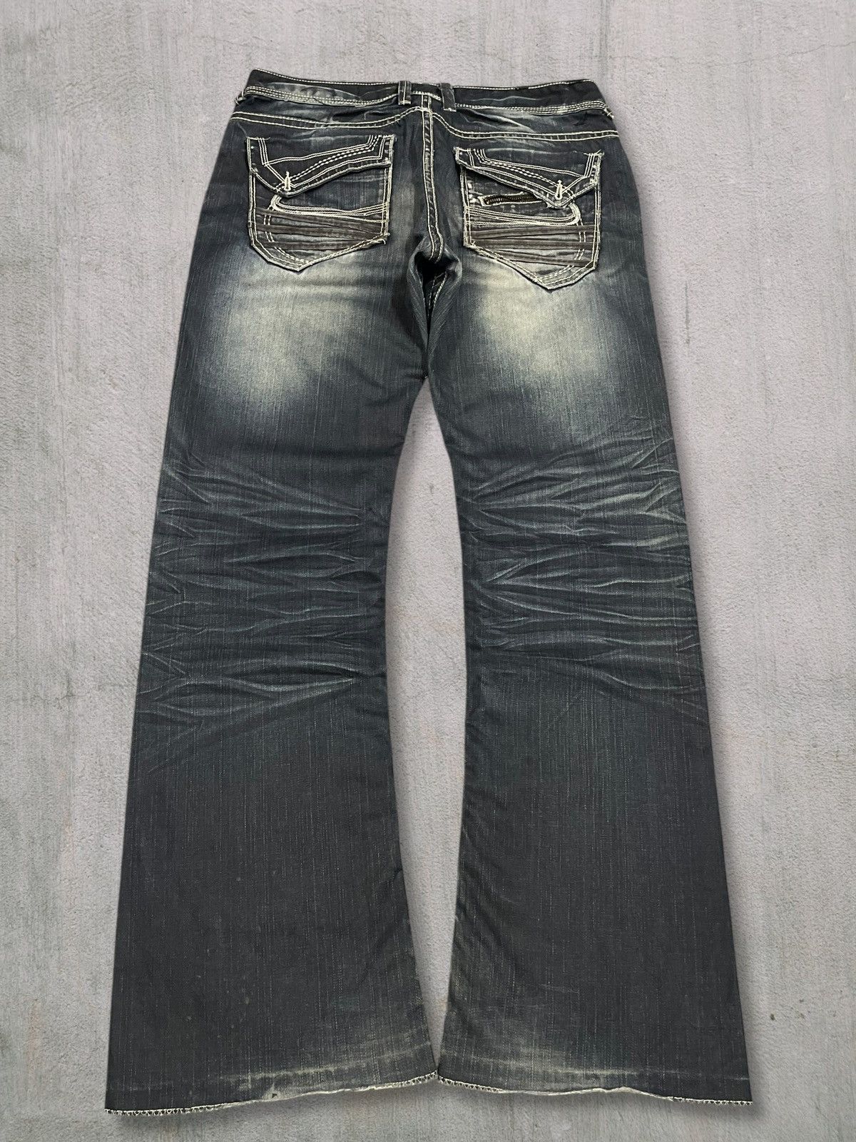 Japanese Brand Japanese Punk Crazy Back Pocket Grey Washed Bootcut Jeans Size US 31 - 7 Thumbnail