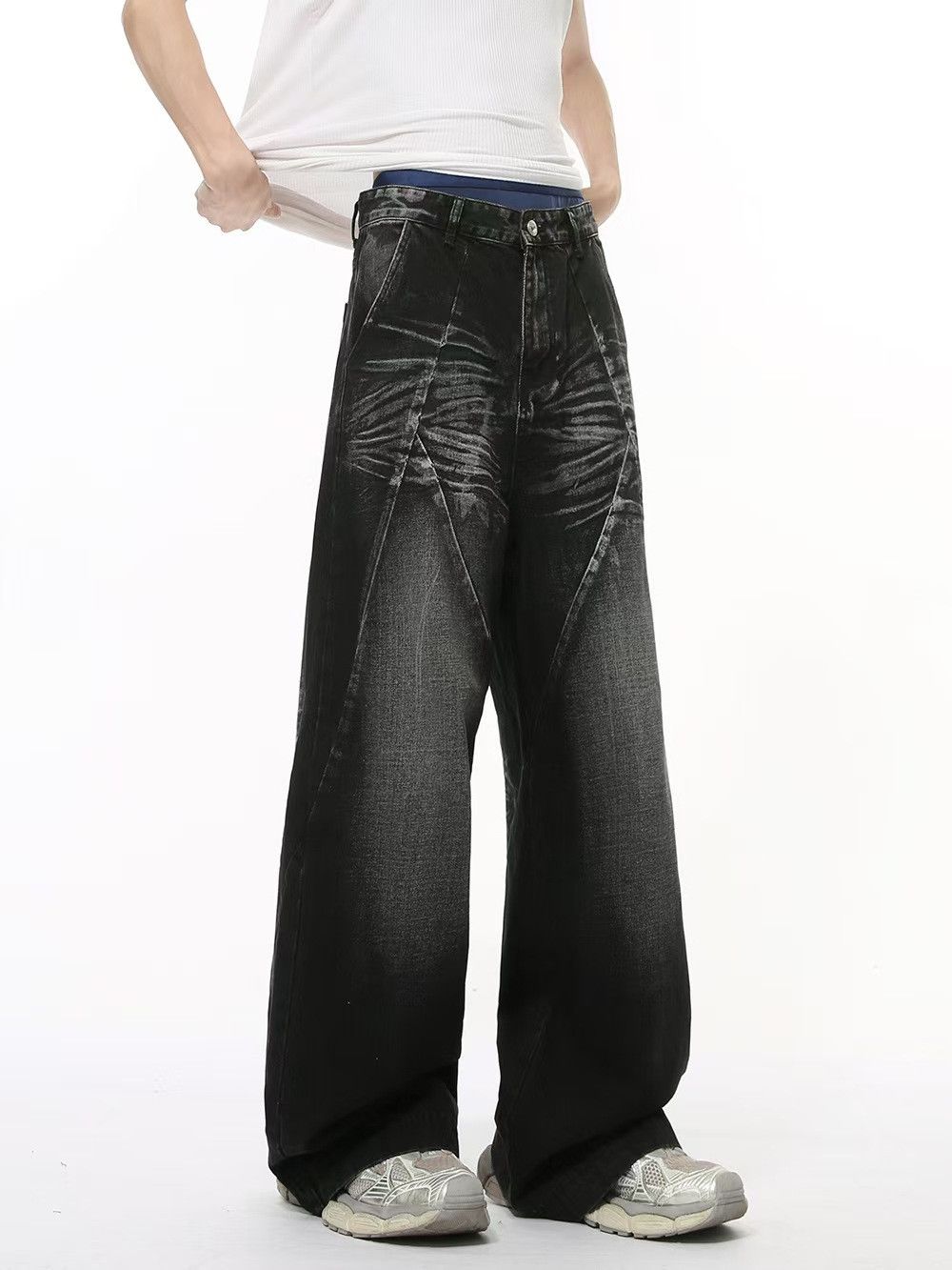 Japanese Brand × Jean High Street Washed Cat Whisker Spliced Straight Leg Jeans Size US 30 / EU 46 - 5 Thumbnail