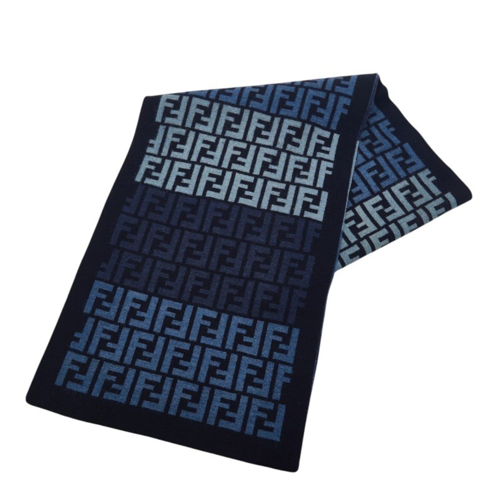 Fendi Fendi Zucca FF Logo Scarf, Navy Wool, Women's FENDI Size ONE SIZE - 1 Thumbnail