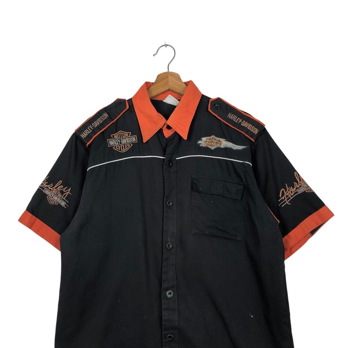 Harley Davidson 📌Vintage Work Shirt Bowling Racing Harley Davidson Big Logo Size US L / EU 52-54 / 3 - 4 Thumbnail