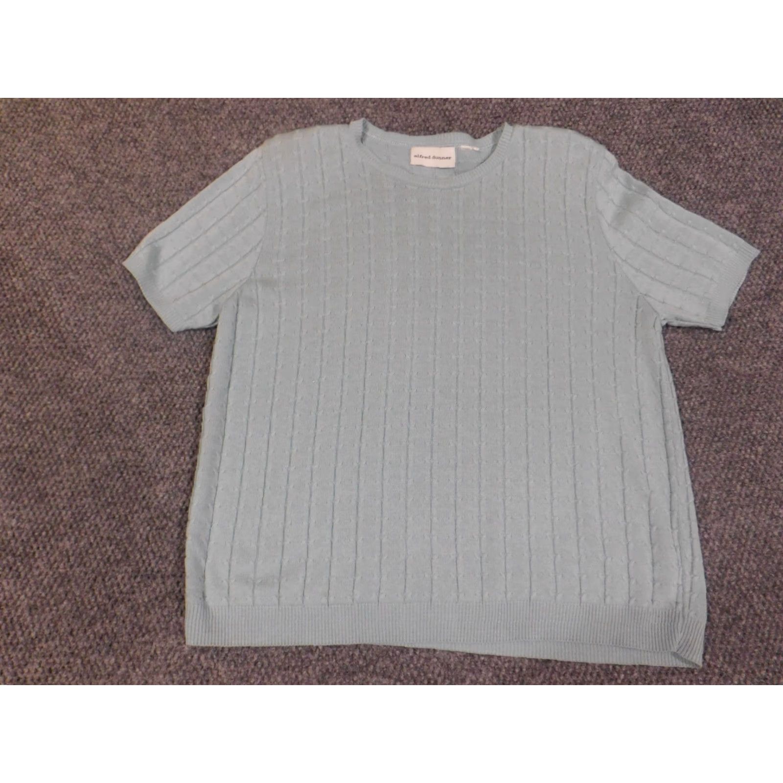 Vintage Alfred Dunner Womens Sweater L Blue Pullover Stretch Knit Shoulder Pads Cap Sleeve Crew Neck Casual Knit Pattern Solid Modern American Size L / US 10 / IT 46 - 3 Thumbnail