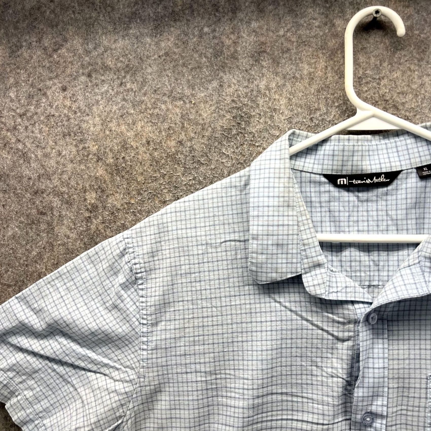 TravisMathew Travis Mathew Shirt Mens XL Blue Check Short Sleeve Button Front Casual Woven Size US XL / EU 56 / 4 - 6 Thumbnail