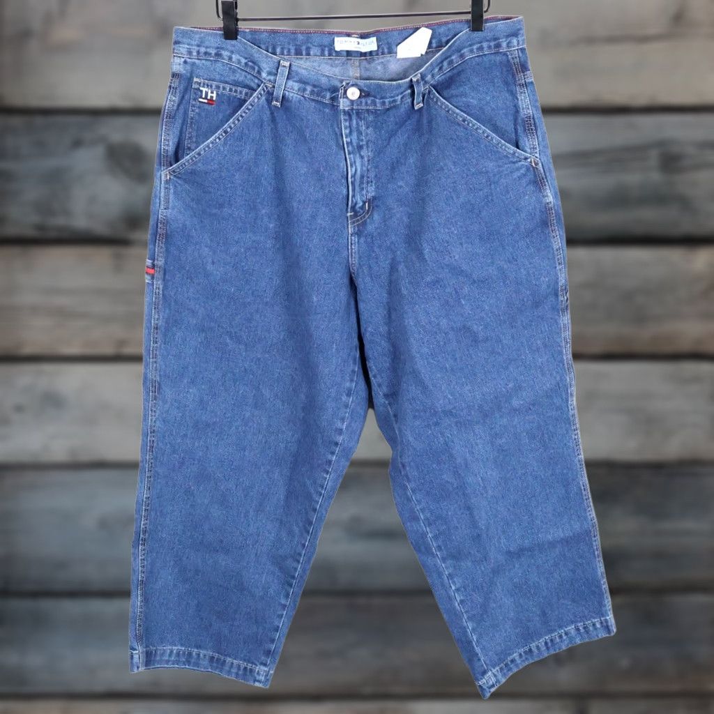 Tommy Hilfiger VINTAGE Tommy Hilfiger Jeans Baggy Denim 2002 Women's 18 Plus 38 x 26 Wide-Leg Carpenter Blue Denim 5-Pocket Mens/Womens Size 26" / US 2 / IT 38 - 1 Thumbnail