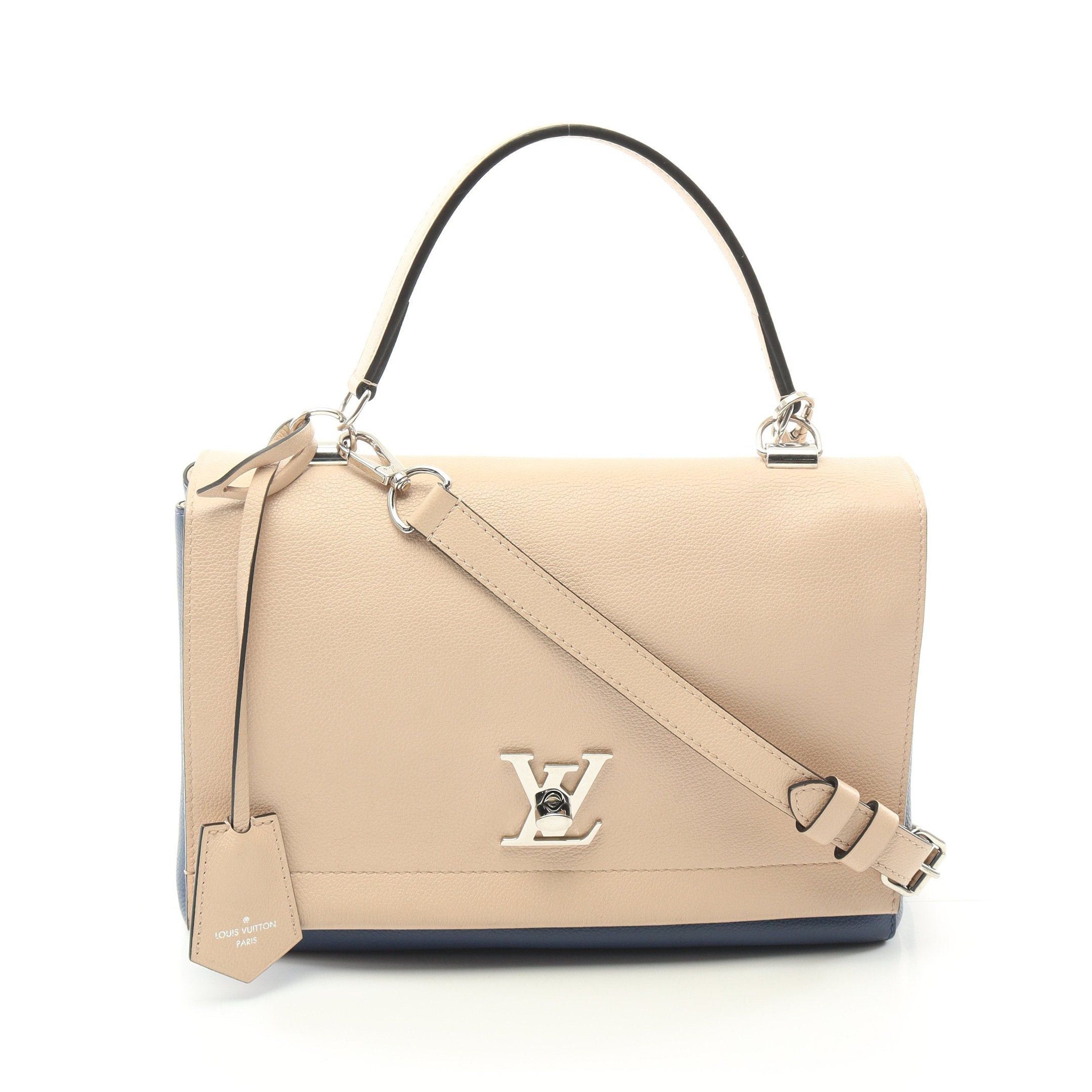 Louis Vuitton Lockme 2 Denim Ankle Handbag Leather Beige Blue