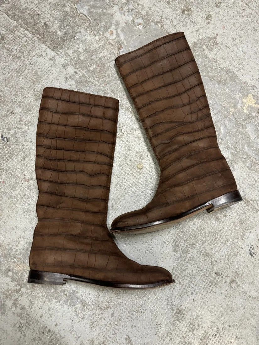 Designer × Vintage × Yves Saint Laurent Yves Saint Laurent Brown Crocodile Effect Leather Ankle Boots Size US 8 / EU 41 - 3 Thumbnail