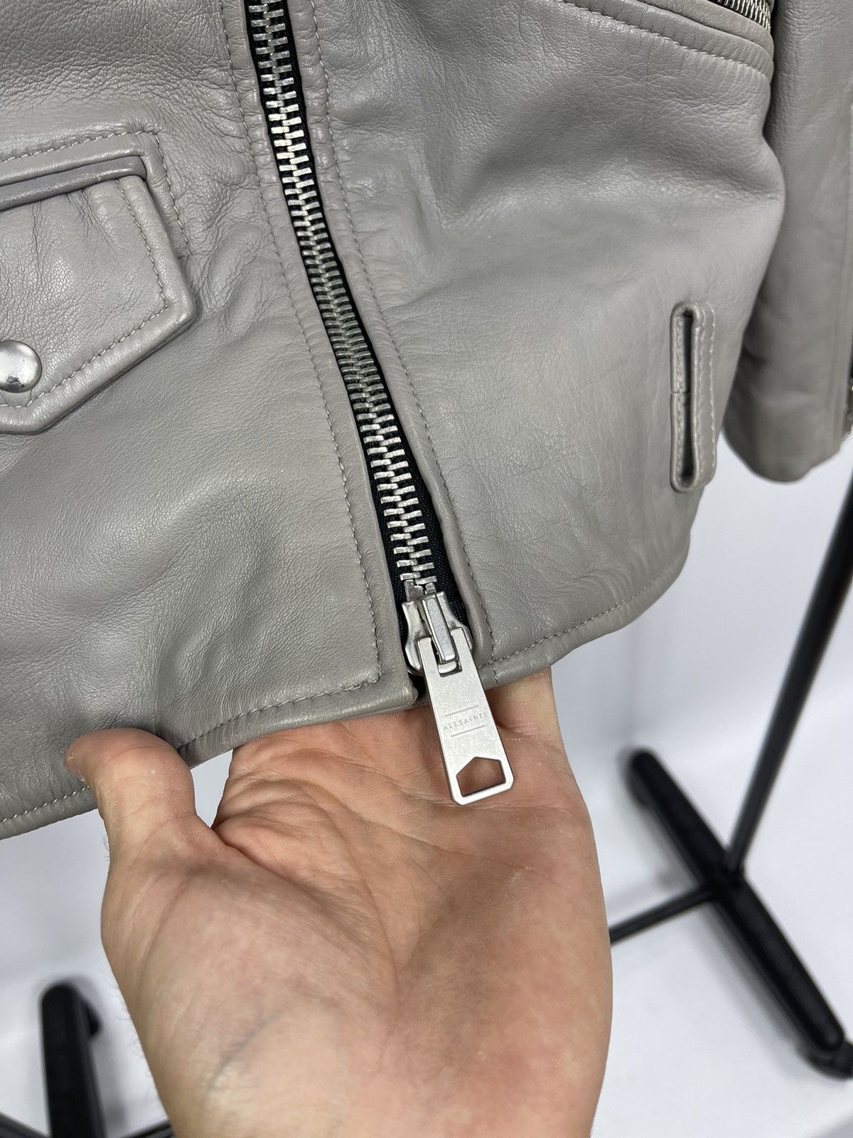 Allsaints AllSaints Men’s Leather Oversized Biker Jaket Size S Grey Size US S / EU 44-46 / 1 - 5 Thumbnail
