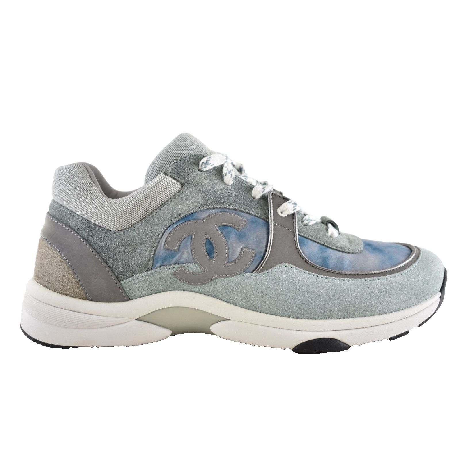 Chanel Chanel 20S Mens Grey Blue Silver White CC Logo Low Top Size US 11 / EU 44 - 1 Thumbnail