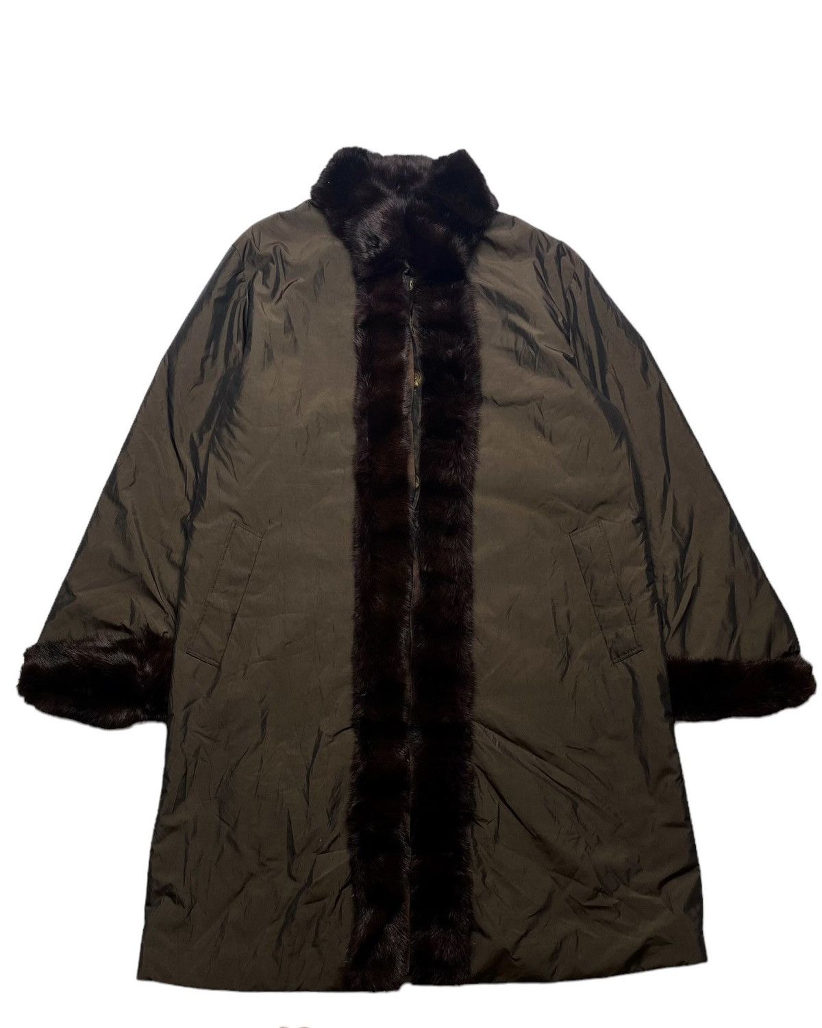 Designer 1990s Christian Aujard Paris Iridescent Trim Fur Long Coat Size US L / EU 52-54 / 3 - 3 Thumbnail