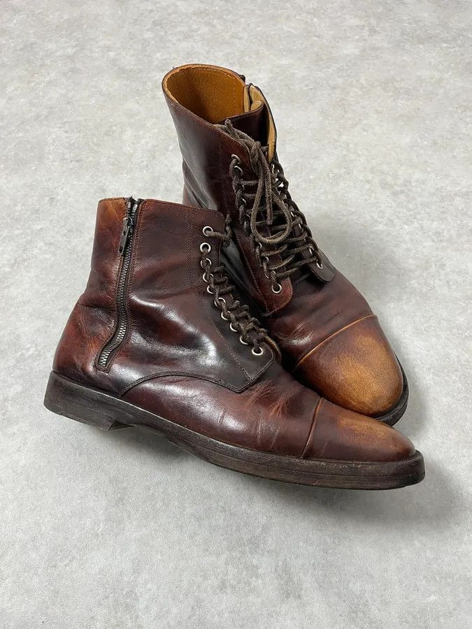 Maison Margiela Maison Margiela Brown Eroded Leather Boots Size US 9.5 / EU 42-43 - 3 Thumbnail