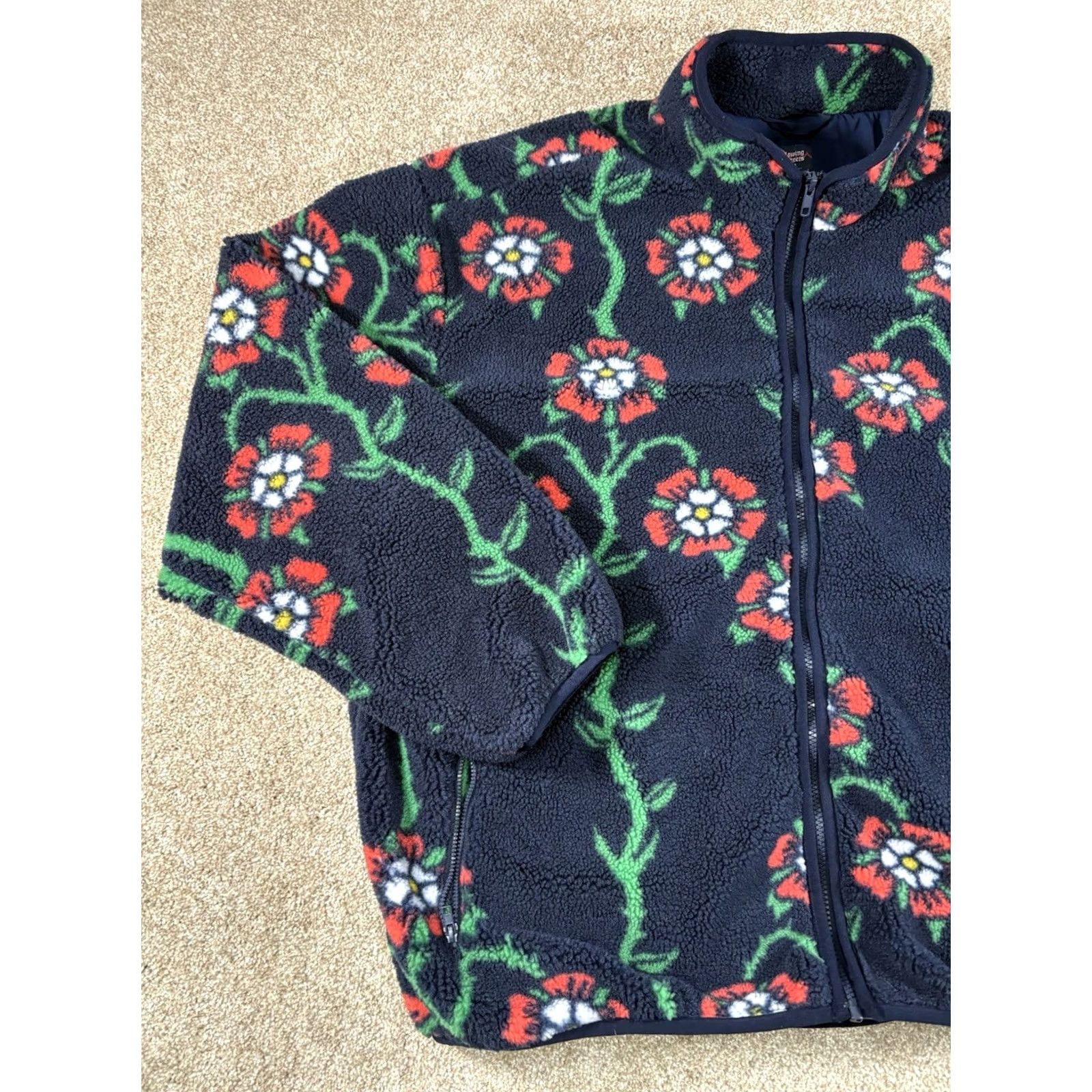 Vintage Blazer Shirt Jacket Mens XL Blue Fleece Long Sleeve Rose Print Puffer Breathable Pocket Stand-Up Collar Casual Travel Workwear Size US XL / EU 56 / 4 - 2 Thumbnail
