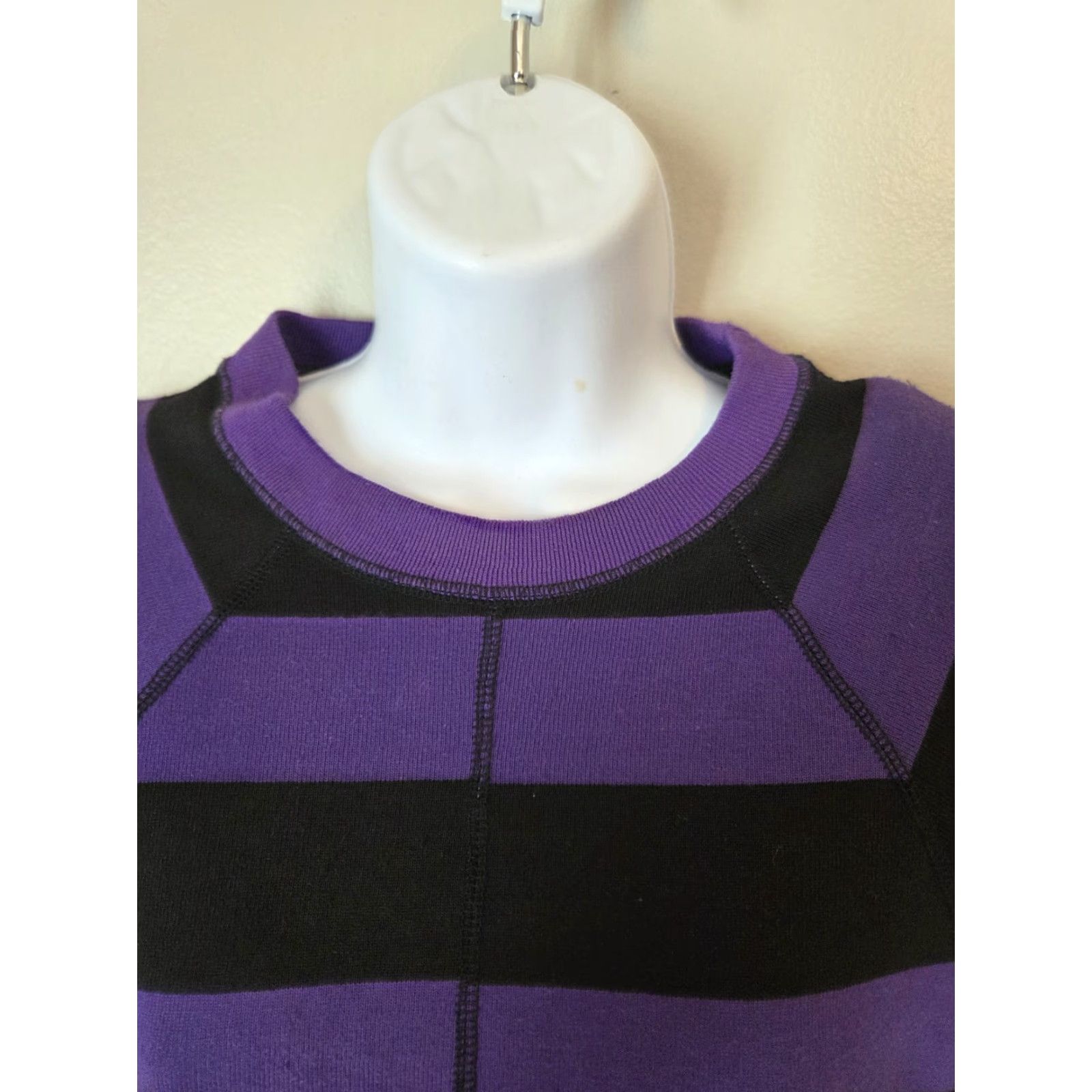 Vintage VTG 80s Adolfo II Purple Black Stripe Drop Waist Ruffle Hem Sweater Dress S Womens Size S / US 4 / IT 40 - 2 Thumbnail