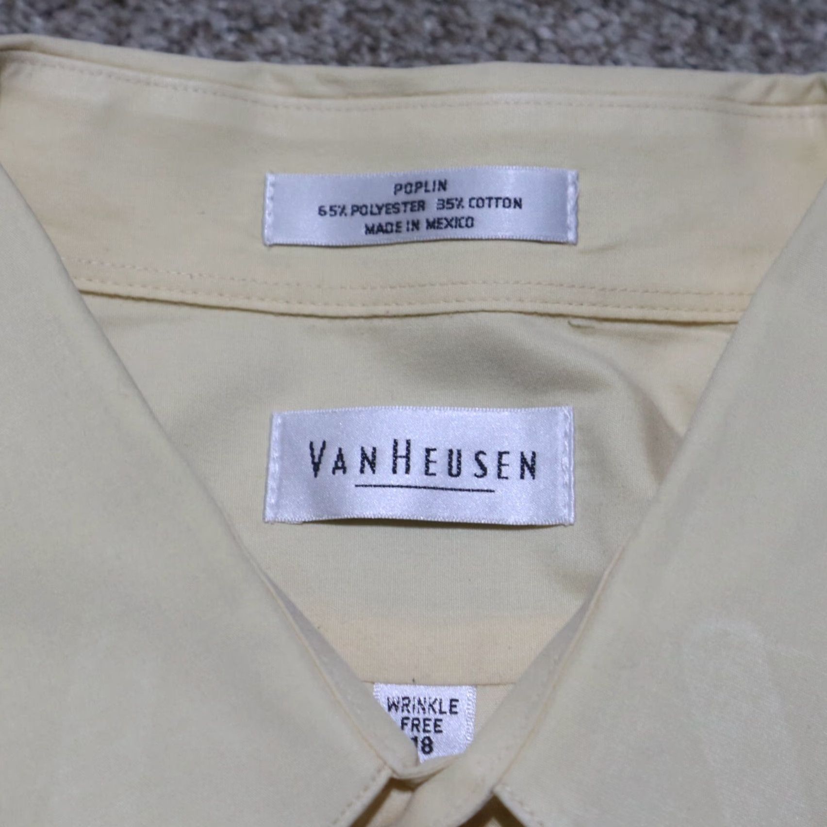 Van Heusen Van Heusen Dress Shirt Mens Size 18 Tan Regular Fit Wrinkle Free Button Up Solid Size 48R - 3 Thumbnail