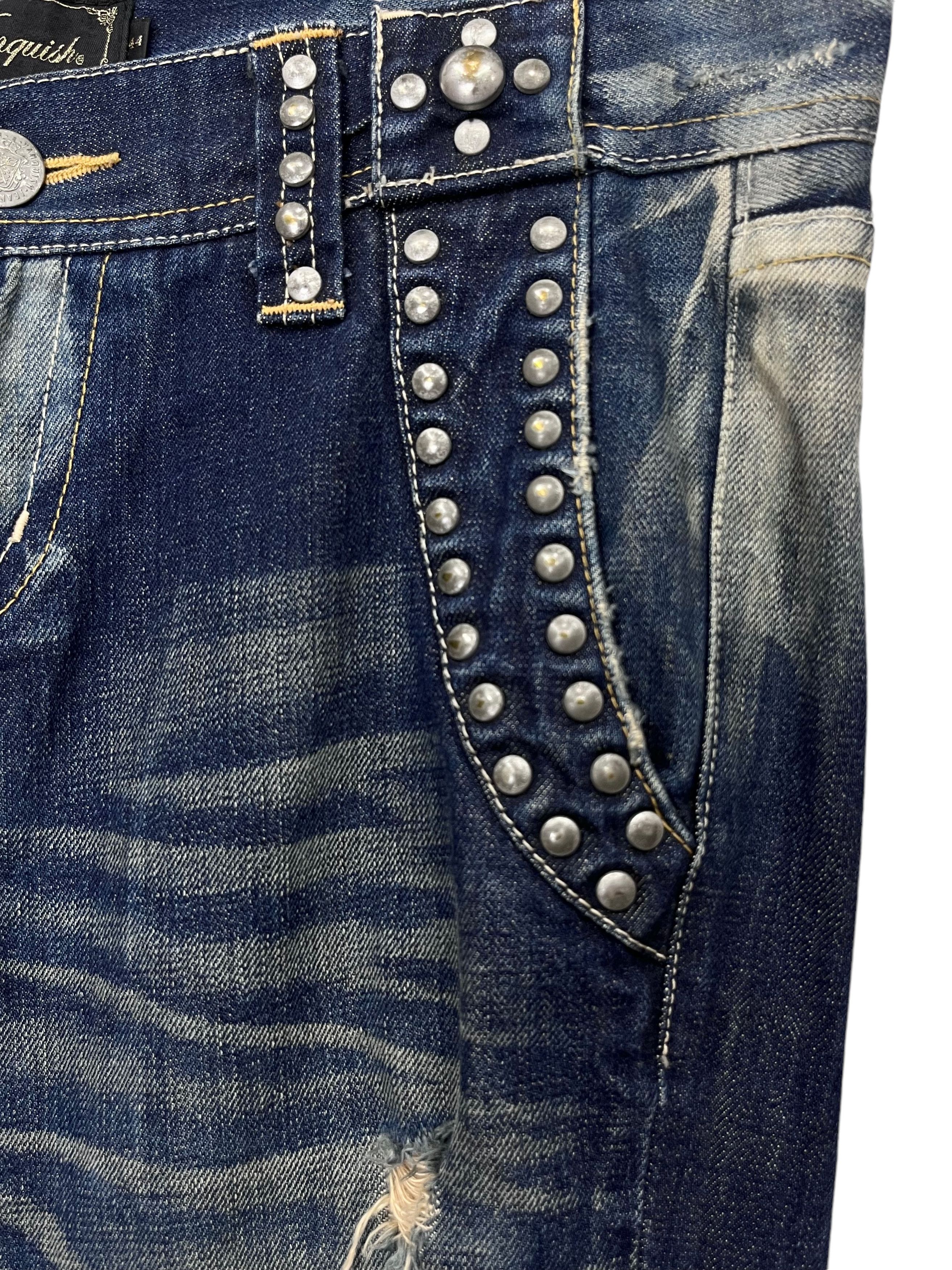 🔥FYE🔥Vintage VANQUISH Designer Punk Studded Ripped Flare