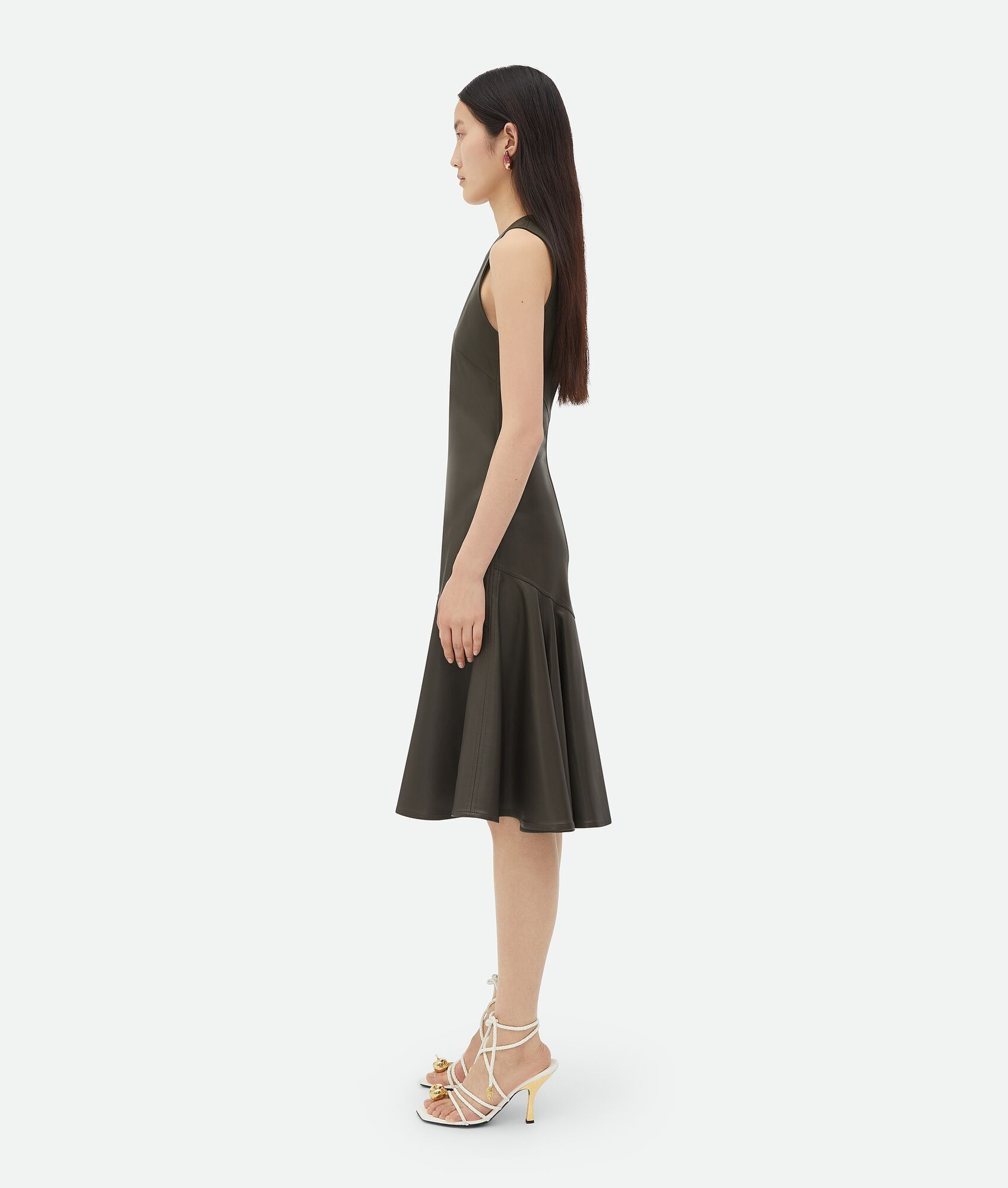 Bottega Veneta o1n1vont1224 Leather Midi Dress in Olive Size XS / US 0-2 / IT 36-38 - 2 Thumbnail