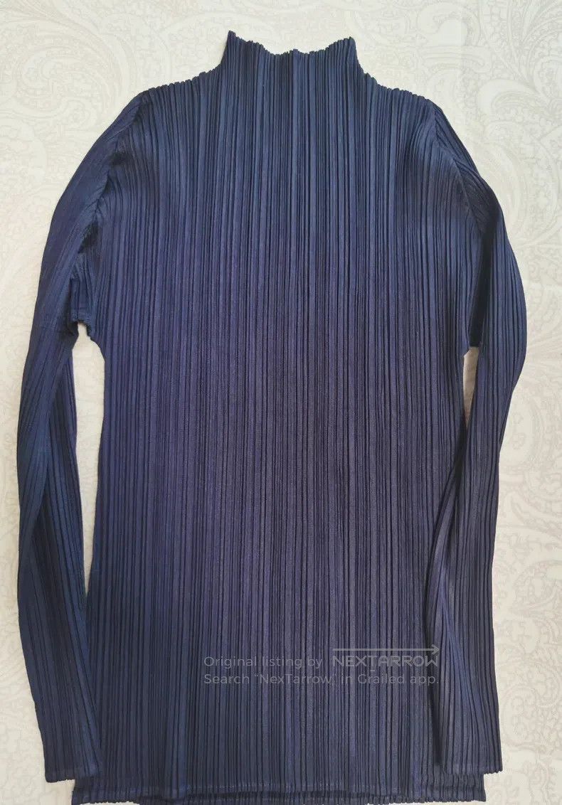 Issey Miyake Issey Miyake Mock Neck Long Sleeve Navy Blue Size L / US 10 / IT 46 - 2 Thumbnail