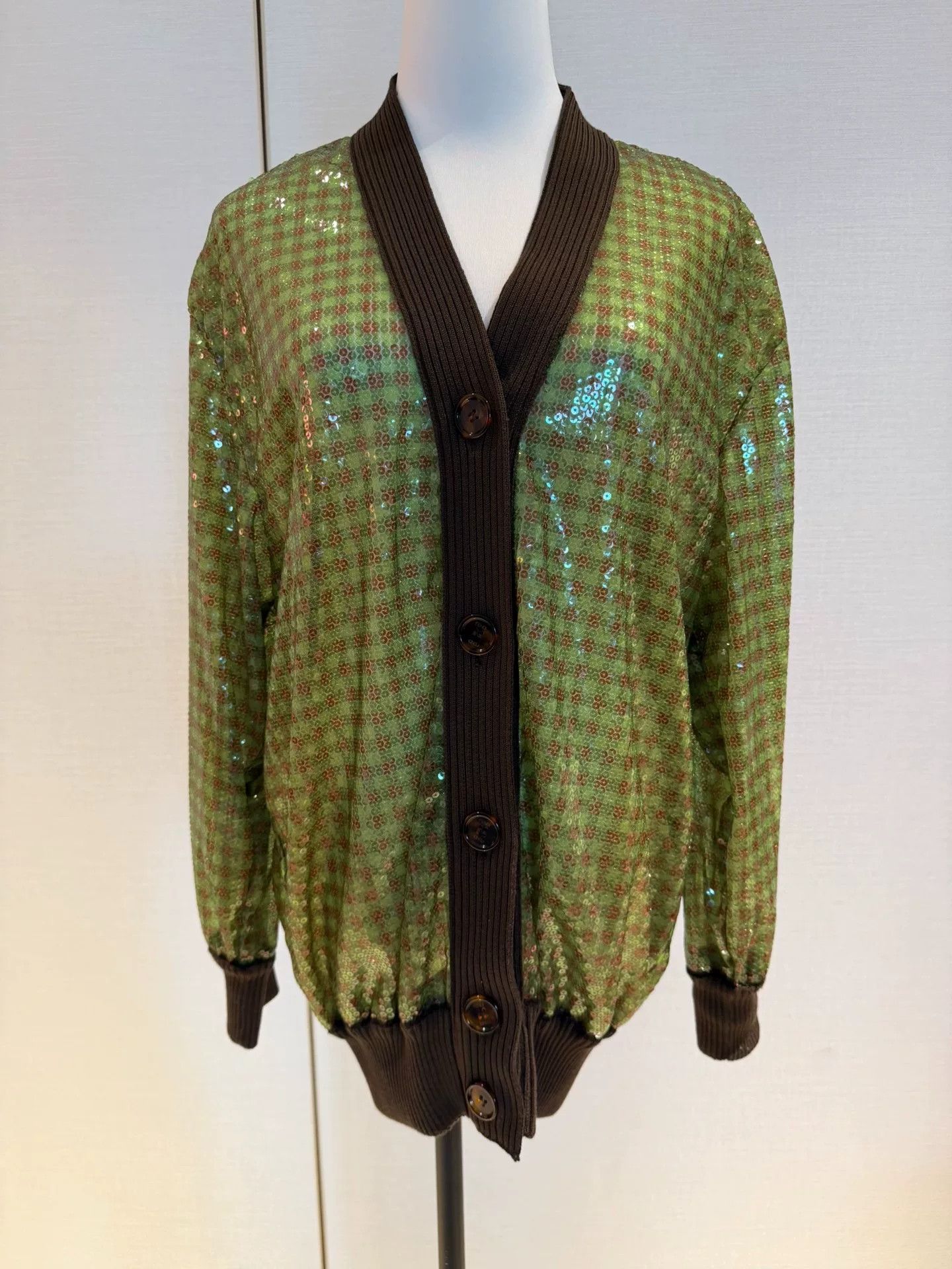Fendi fendi green sequined checked cardigan size 36 Size US S / EU 44-46 / 1 - 1 Thumbnail