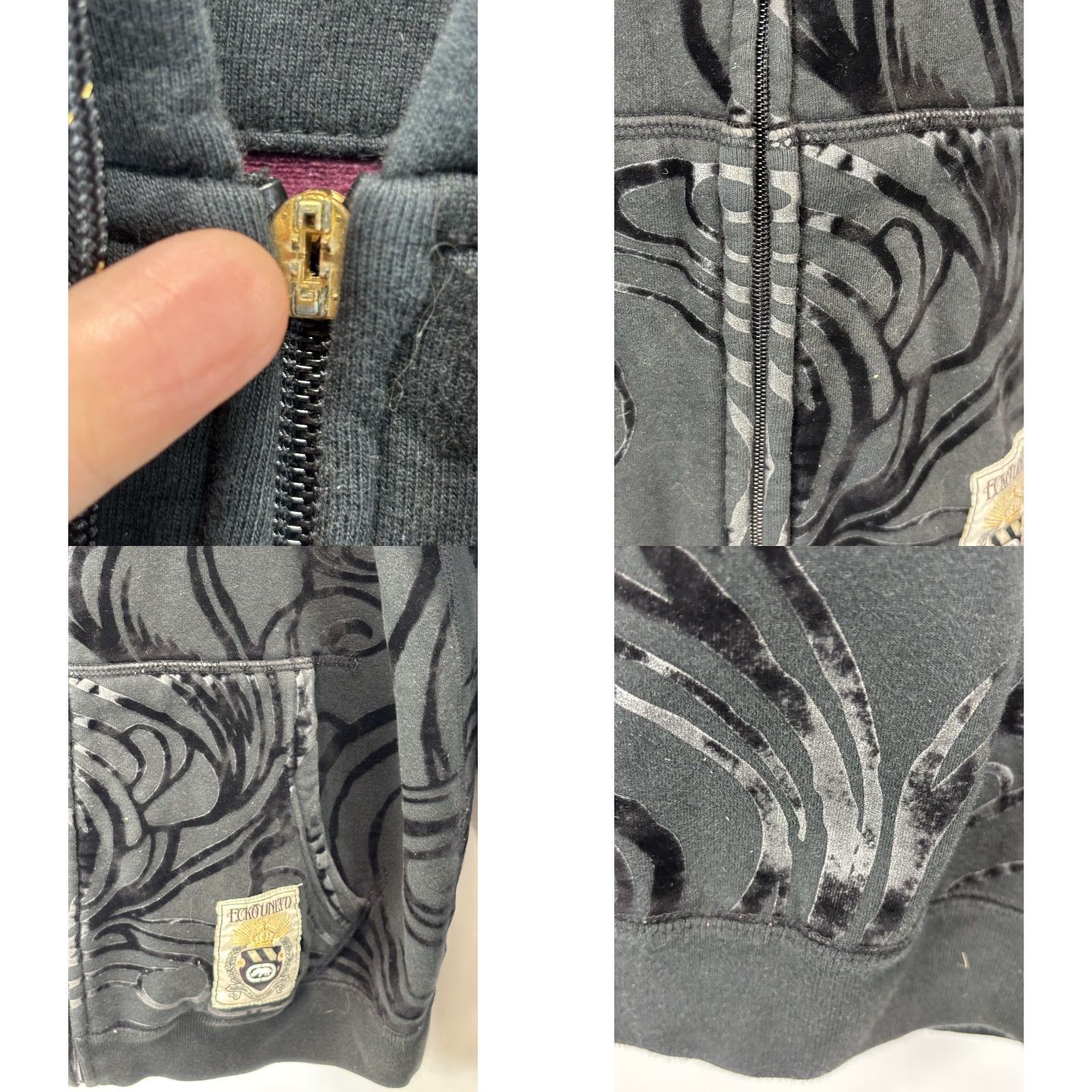 Vintage VINTAGE Ecko Unlimited Hoodie (Hooded) XL Black Grunge Full Zip Pockets Velour-Lined Men's Size US XL / EU 56 / 4 - 8 Thumbnail
