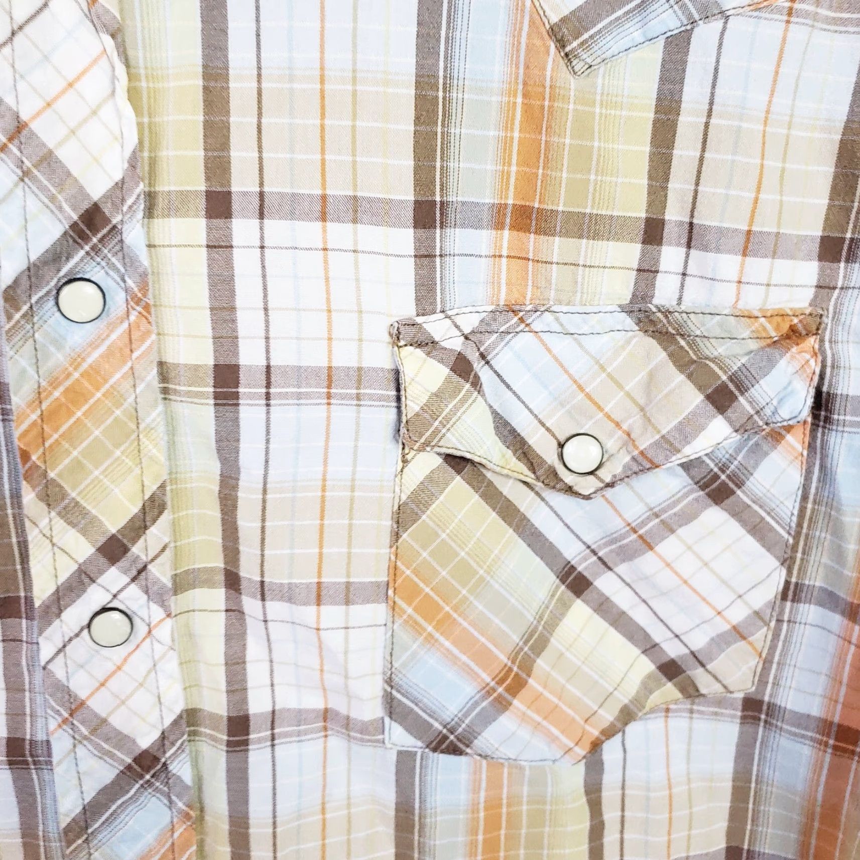 Vintage Mens AriZona Western Plaid Snap Shirt Short Sleeve XL Orange White Brown Size US XL / EU 56 / 4 - 4 Thumbnail