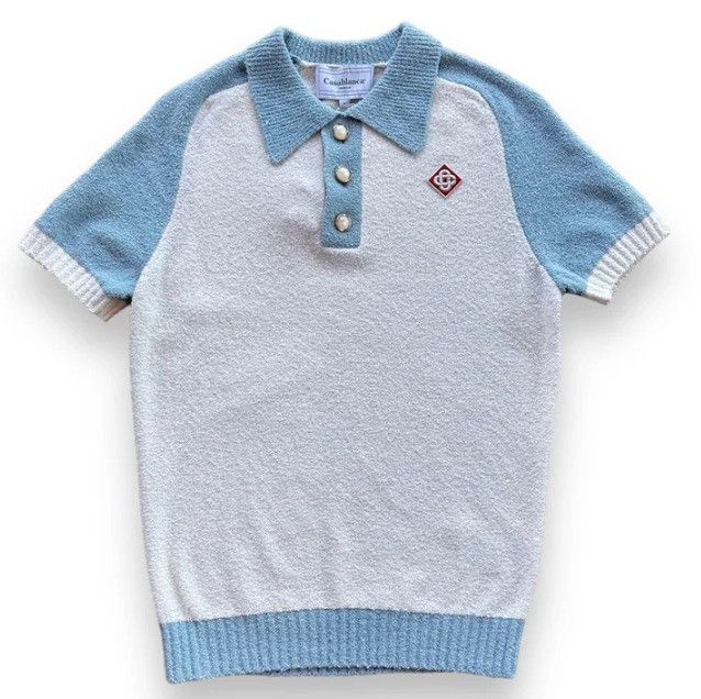Casablanca o1rshd1 555 / Raglan Boucle Polo Shirt in White/Blue Size US XXL / EU 58 / 5 - 1 Thumbnail