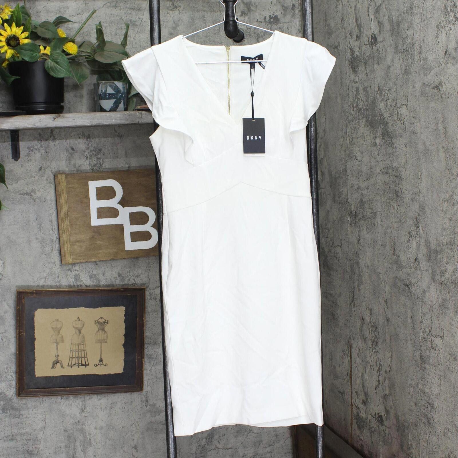 DKNY DKNY V-Neck Ruffle Cap Sleeve Sheath Dress DD9J1544 White 4 | Grailed