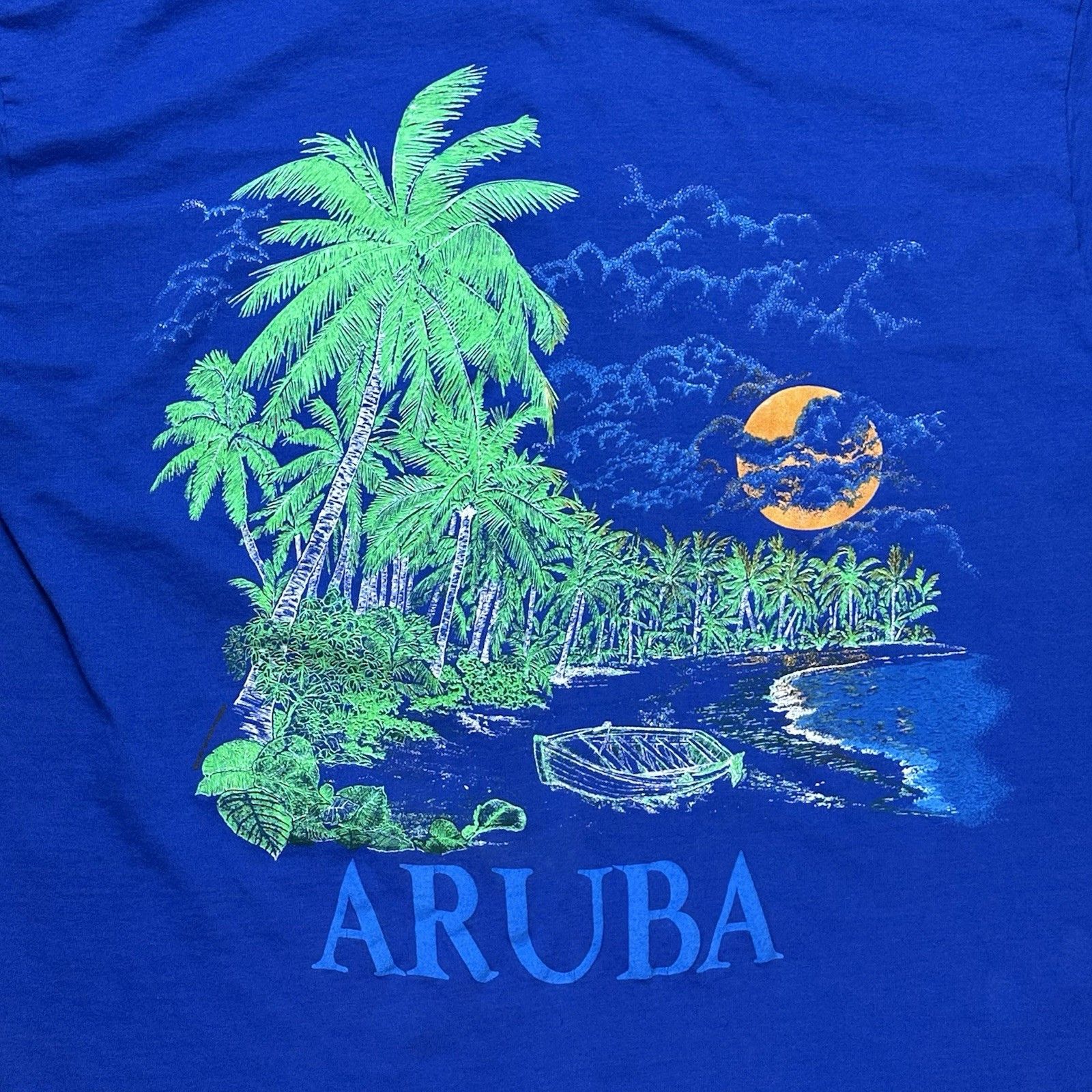 Fruit Of The Loom Vintage Aruba Beach T-Shirt Surf Wave Blue Single Stitch 90s Size US XL / EU 56 / 4 - 7 Thumbnail