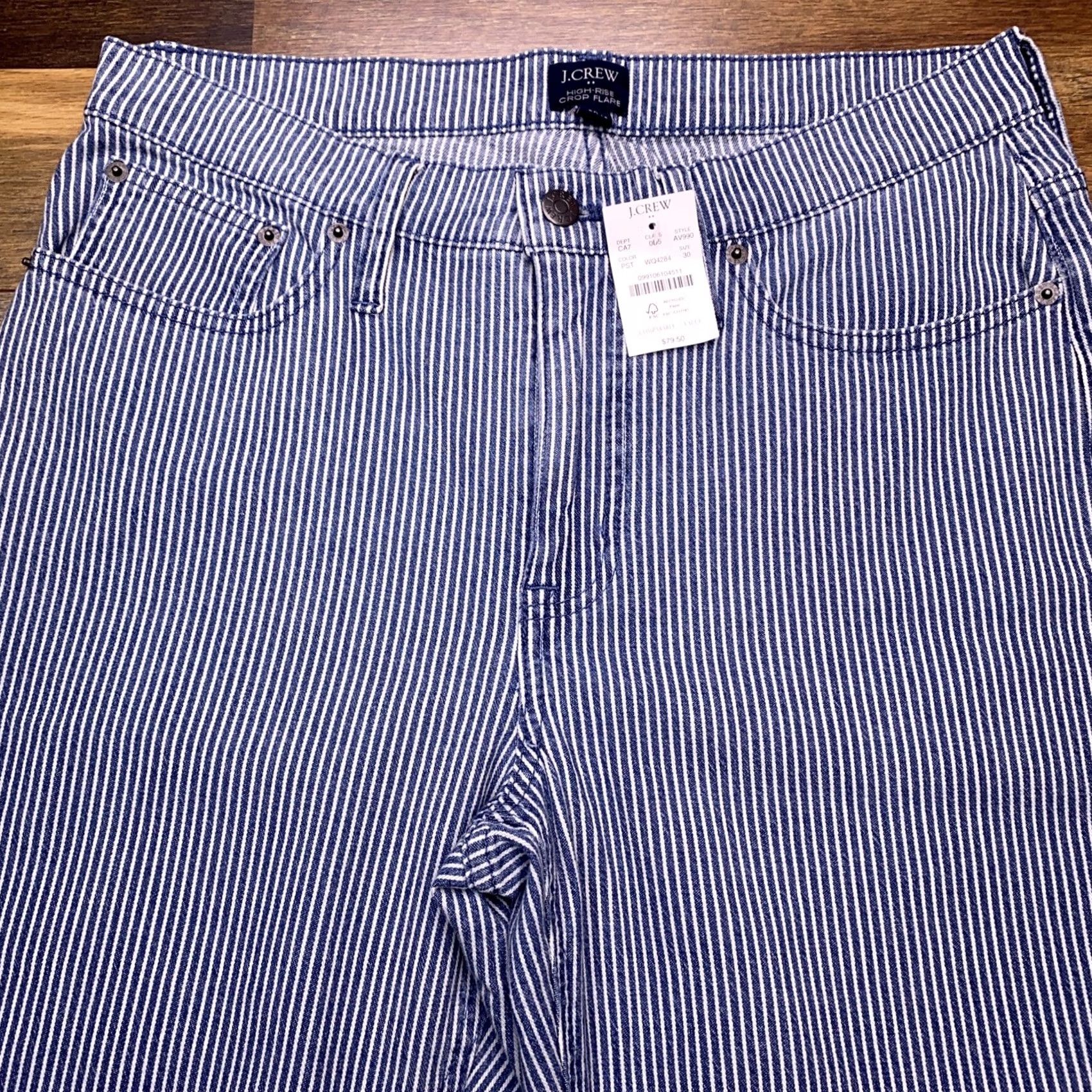 J.Crew J.CREW Jeans Womens 30 High Rise Crop Flare Striped Stretch Denim Blue 5-Pocket Modern Light Wash NWT Size 30" / US 8 / IT 44 - 4 Thumbnail