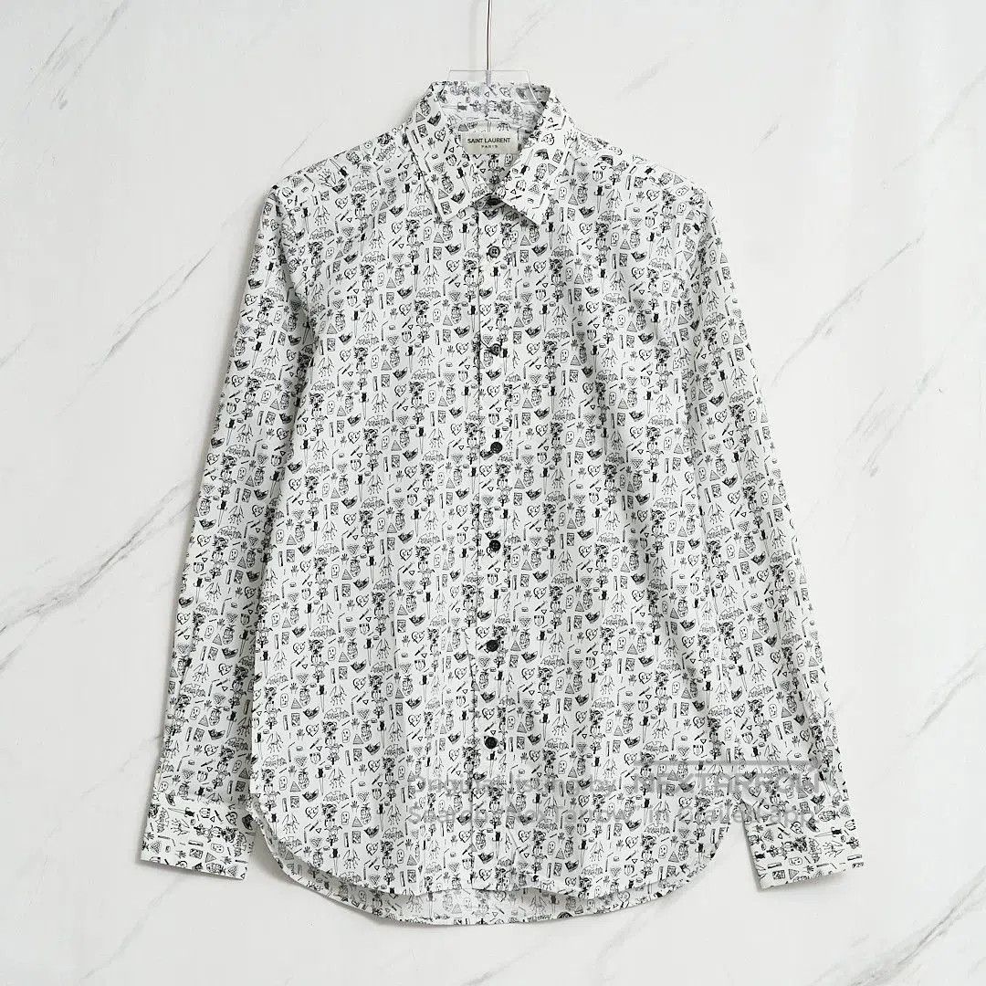 Saint Laurent Paris Saint Laurent Men's Graphic Print Cotton Shirt. Size US M / EU 48-50 / 2 - 1 Thumbnail