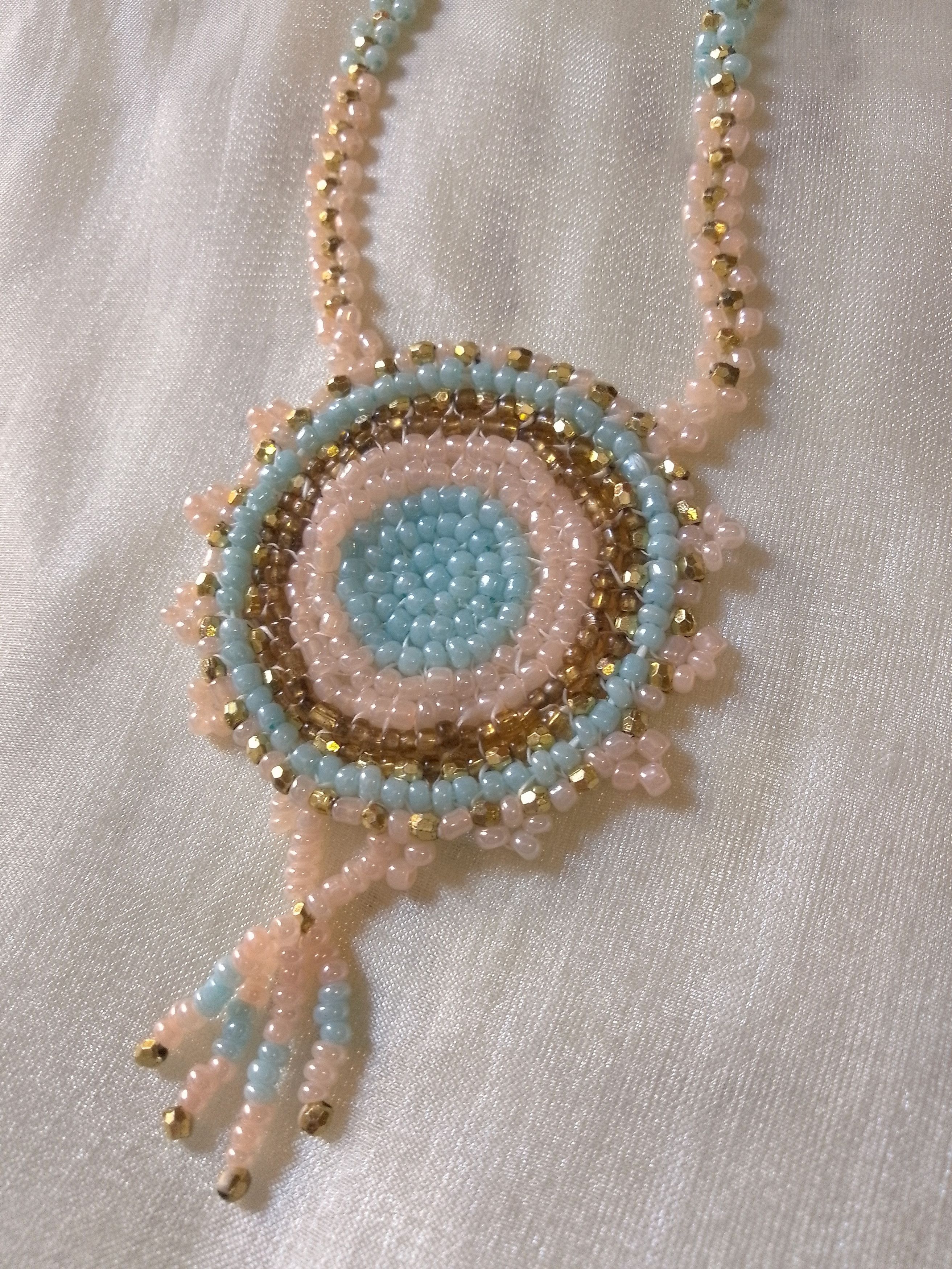 Handmade Necklace Long Embroidered Mandala Pendant Size ONE SIZE - 7 Thumbnail
