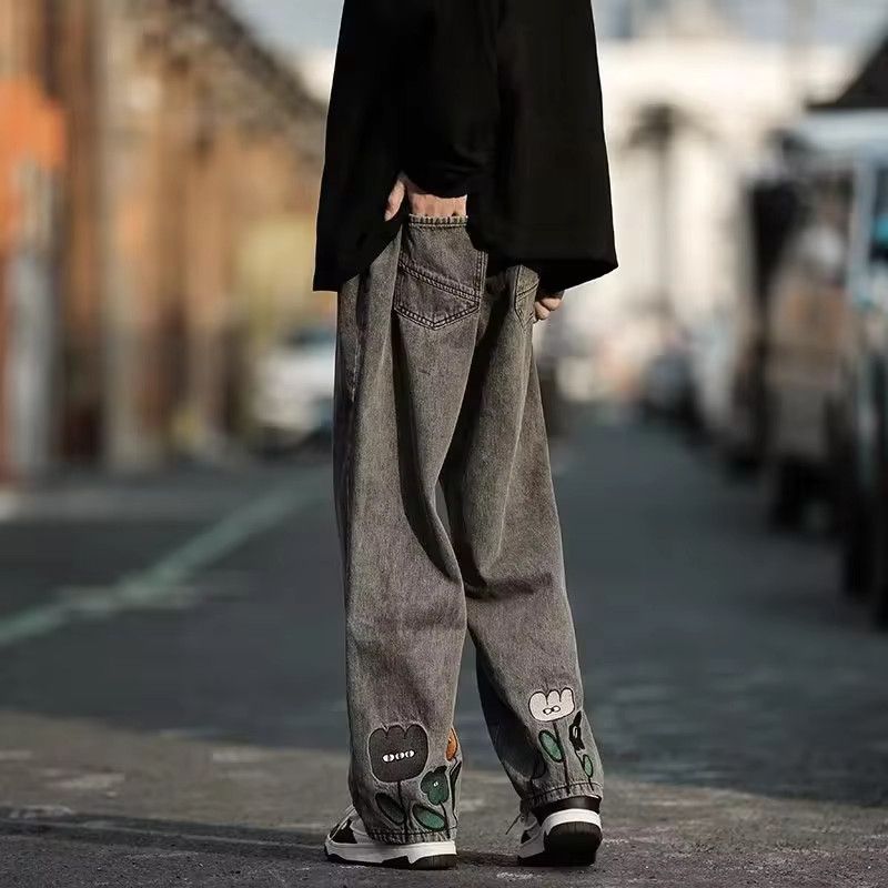 Other Flower Baggy Casual Denim Wide-leg Jeans Cargo Pants Size US 33 - 5 Thumbnail