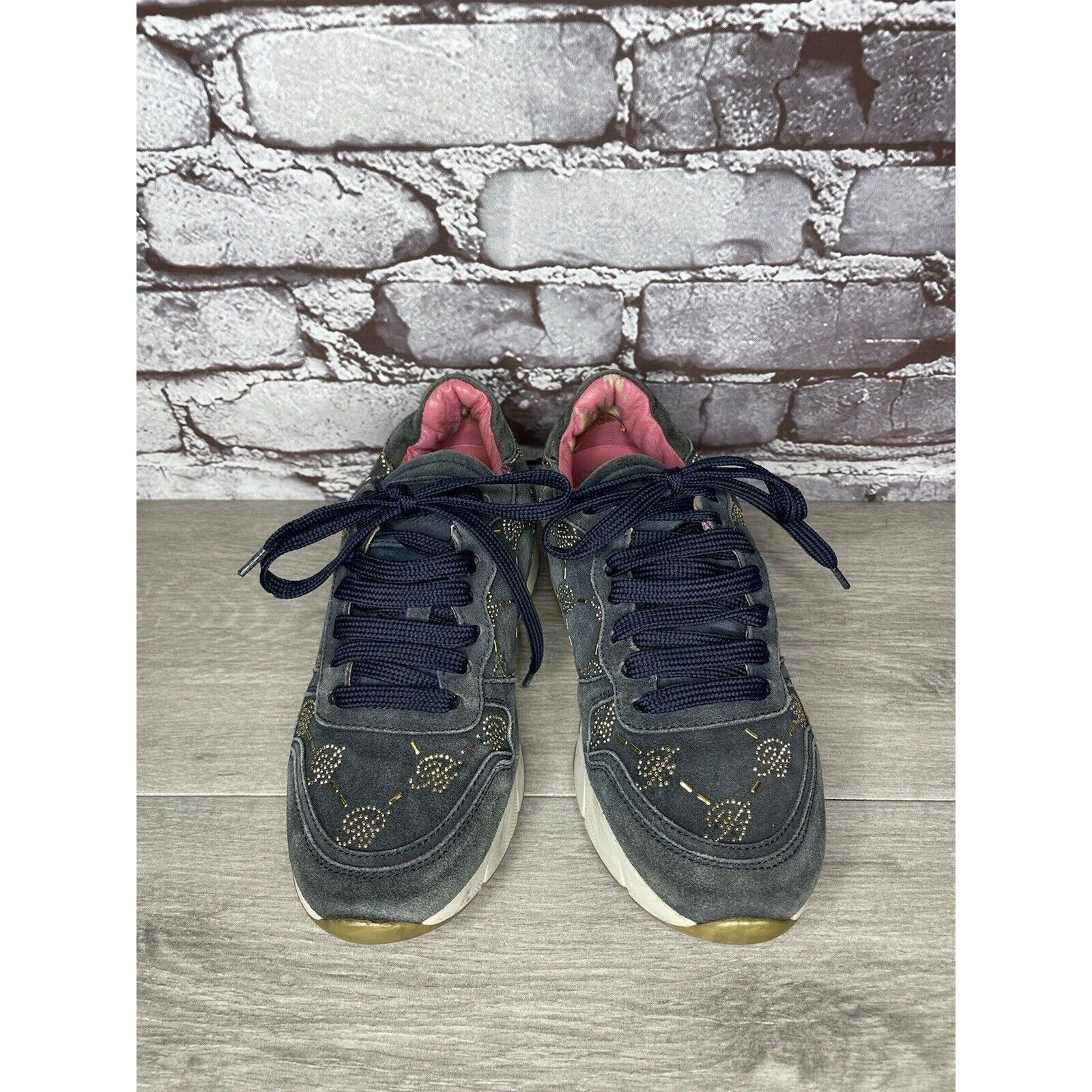 Blumarine Blumarine Blue Suede Gold Embellished Lace Up Sneakers Women Size US 6 / IT 36 - 4 Thumbnail