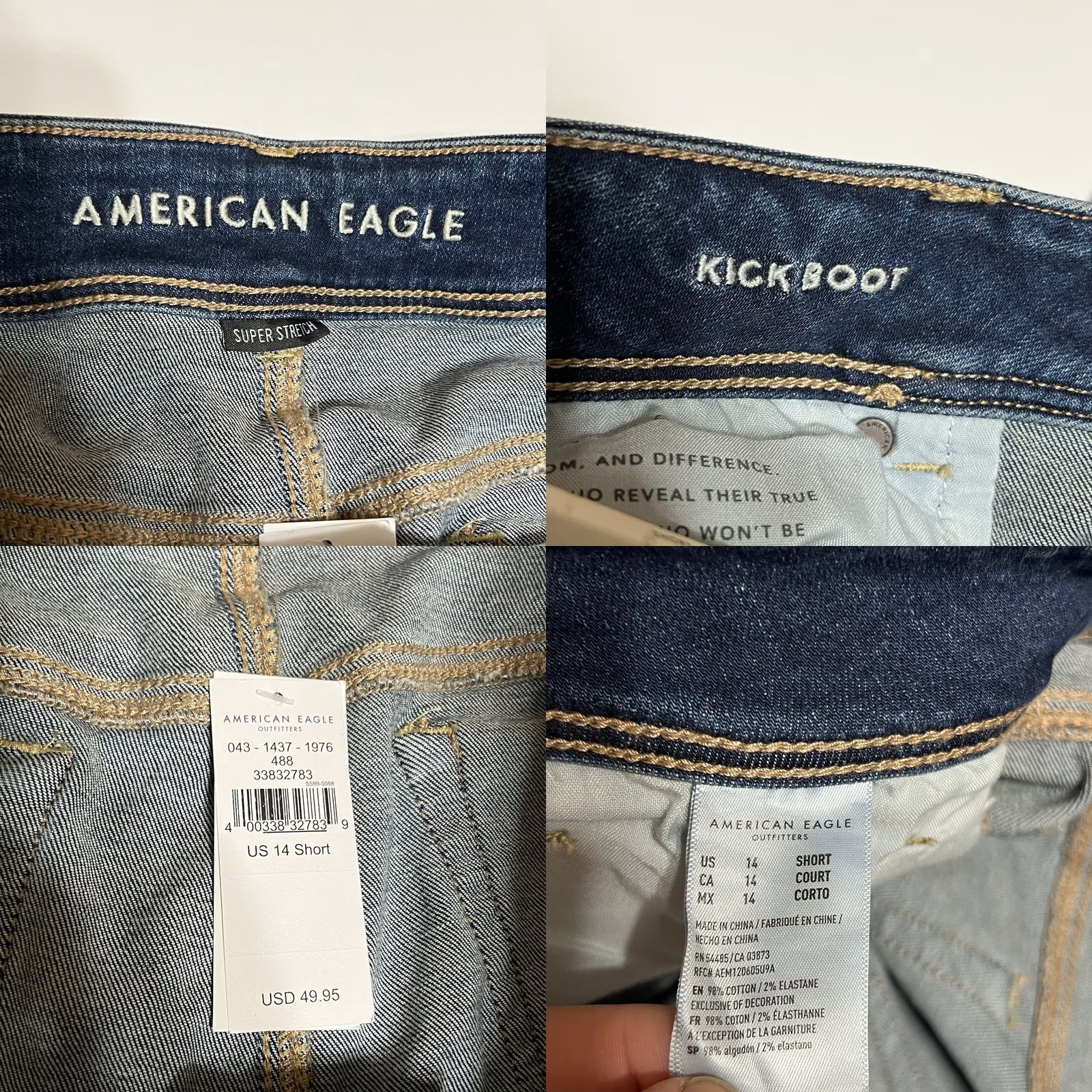 American Eagle Outfitters American Eagle Jeans Womens 14 Short Bootcut 5-Pocket Denim Blue Super Stretch Regular Rise Mid Size 36" / US 14 / IT 50 - 8 Thumbnail