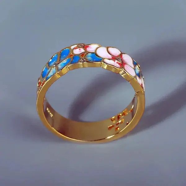 Japanese Brand × Jewelry × Vintage Creative Handmade Elegant Flower Enamel Craft Ring Size ONE SIZE - 4 Thumbnail