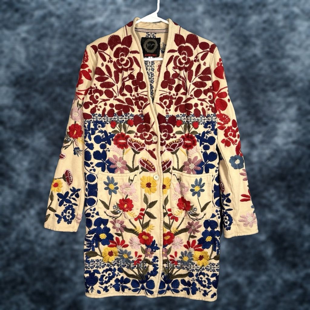 Johnny Was JOHNNY WAS EMBROIDERED DUSTER CARDIGAN JACKET WOMENS XS BEIGE BOHO GEOMETRIC MENS Size XS / US 0-2 / IT 36-38 - 1 Thumbnail