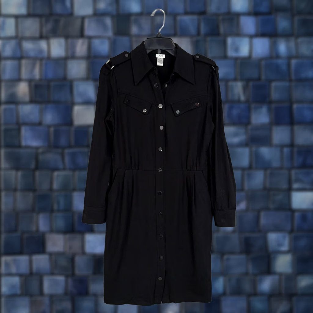 Vintage Cache Dress Womens 10 Black Shirt Collared Snap Front Pockets Stretch Workwear Size L / US 10 / IT 46 - 1 Thumbnail