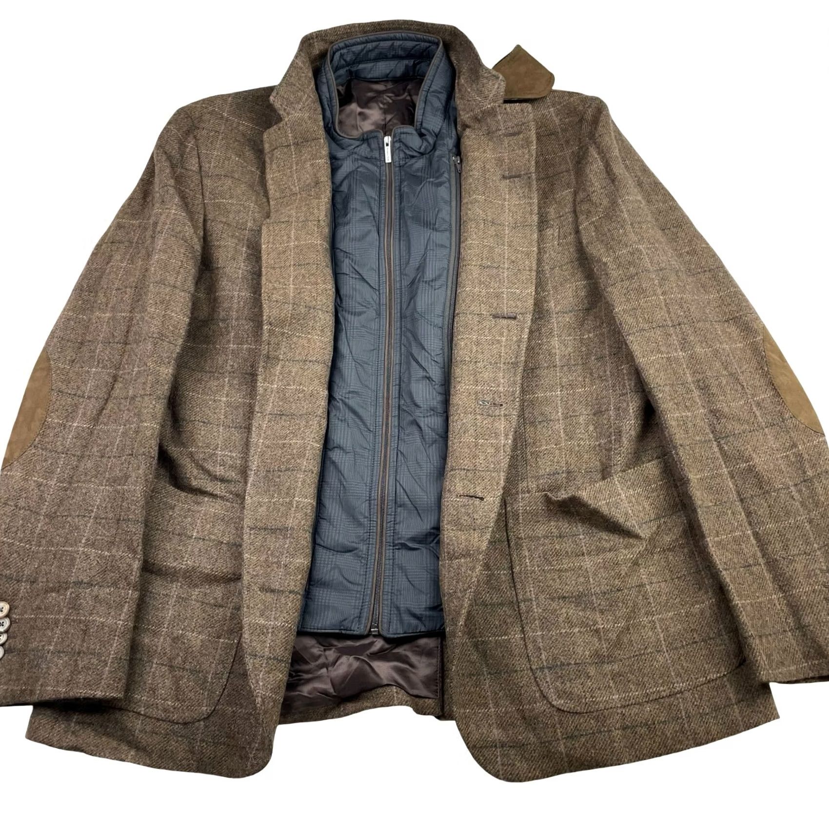Massimo Dutti Massimo Dutti 1-Piece Mens 46 Brown Men Wool Leather Elbows Zip Hybrid Blazer Plaid 46L Size 46R - 3 Thumbnail