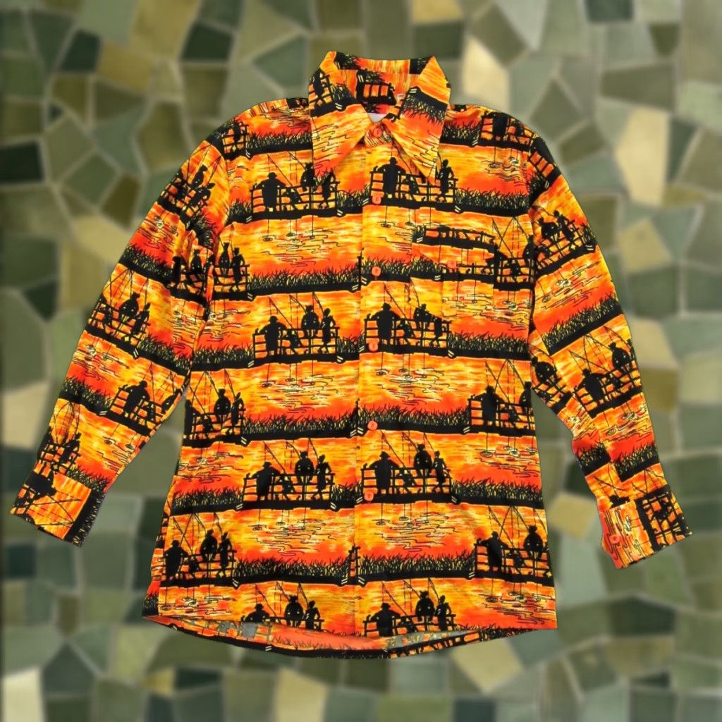 Vintage VINTAGE By Martini Shirt Men Large Orange Fishing Button-Up Long Sleeve Size US L / EU 52-54 / 3 - 1 Thumbnail