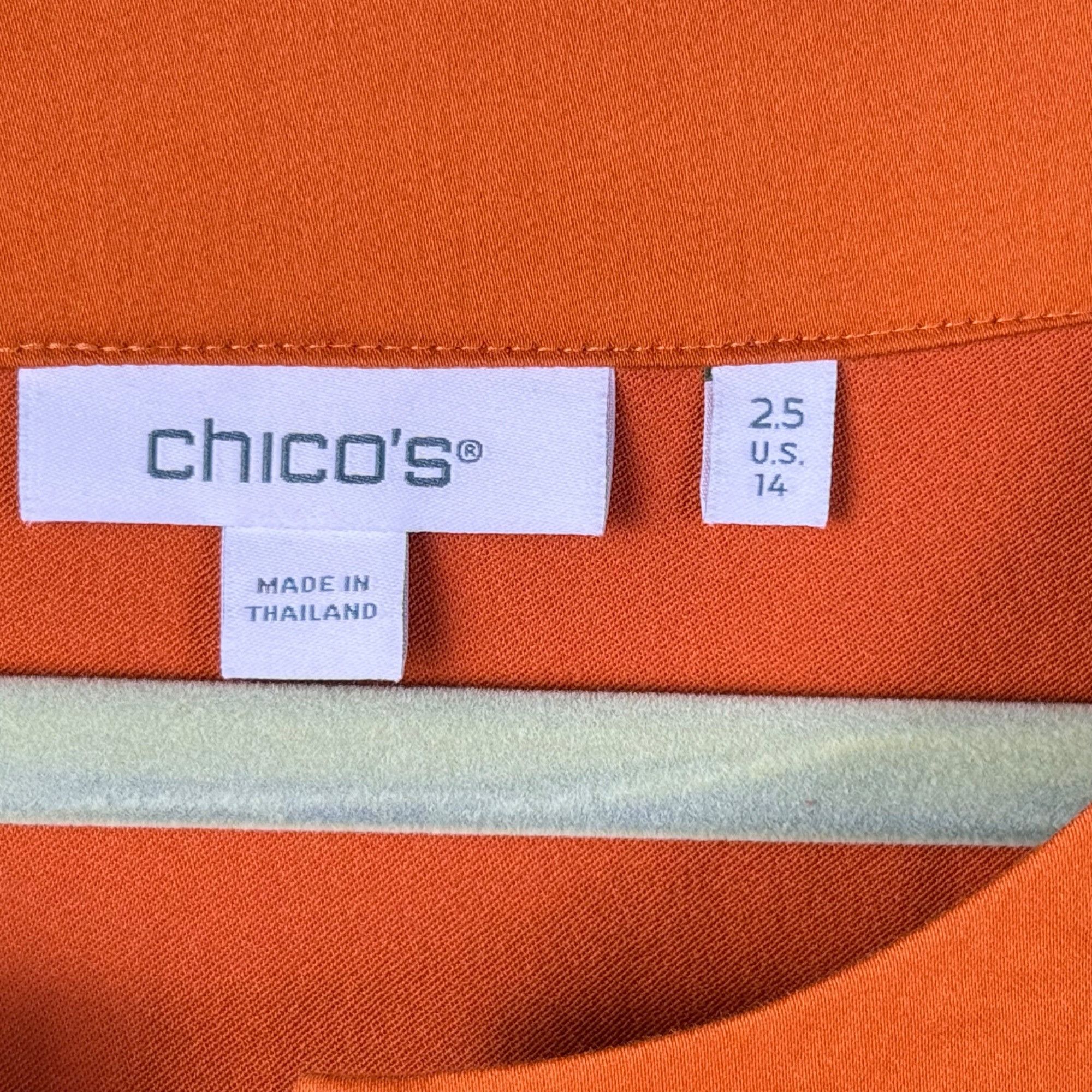 Chicos Chico's Puff-Sleeve Boho Smocked Blouse Top Orange Size 14 Size XL / US 12-14 / IT 48-50 - 2 Thumbnail