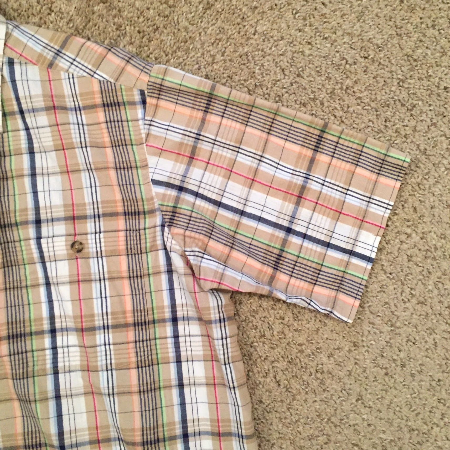 Vintage Kingsize Shirt Mens Large Beige Green Plaid Short Sleeve Button Up Size US L / EU 52-54 / 3 - 4 Thumbnail