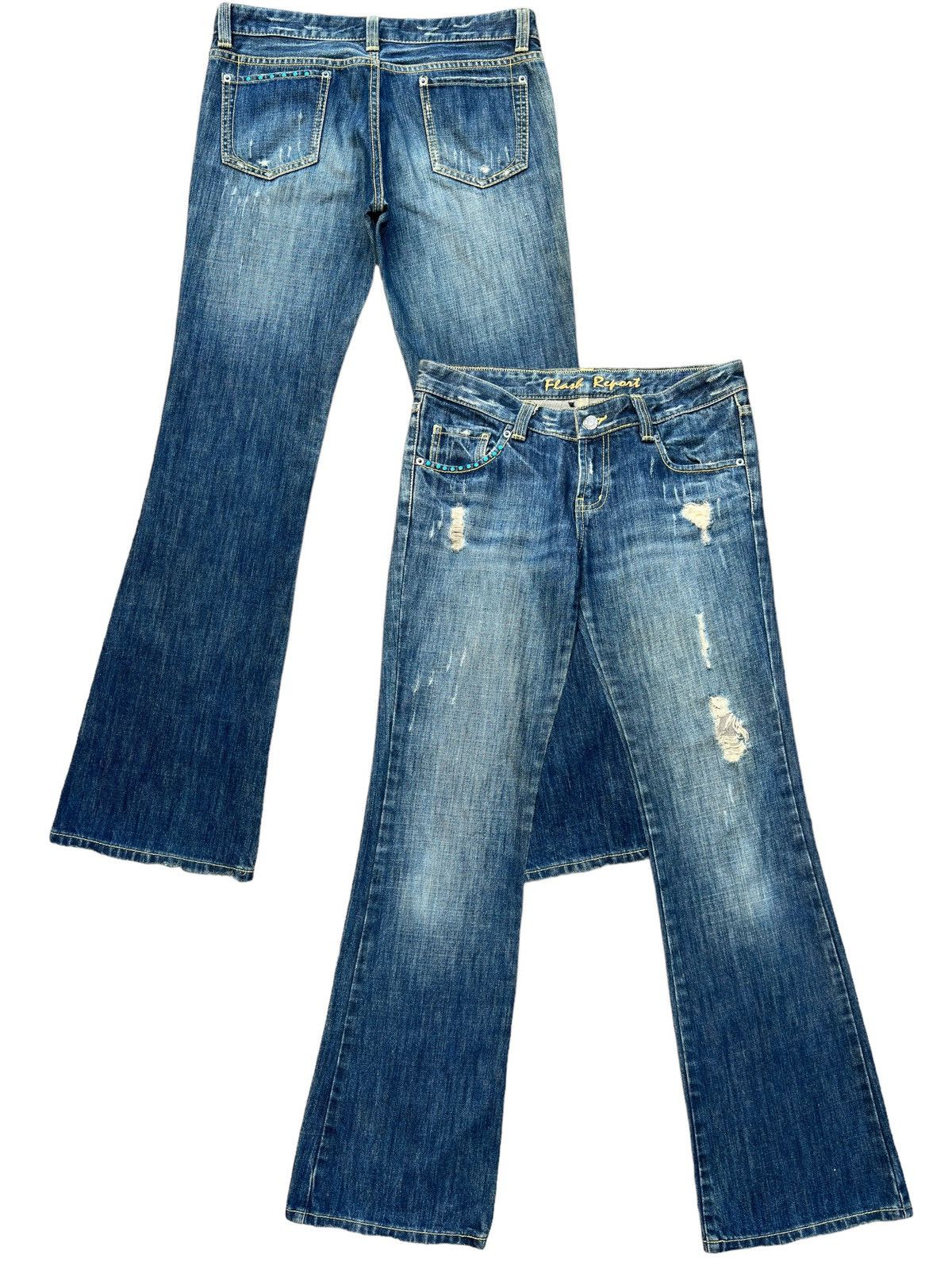 Japanese Brand Flare Jeans Flash Distressed Bootcut Lowrise Denim 32x32 Size US 32 / EU 48 - 1 Thumbnail